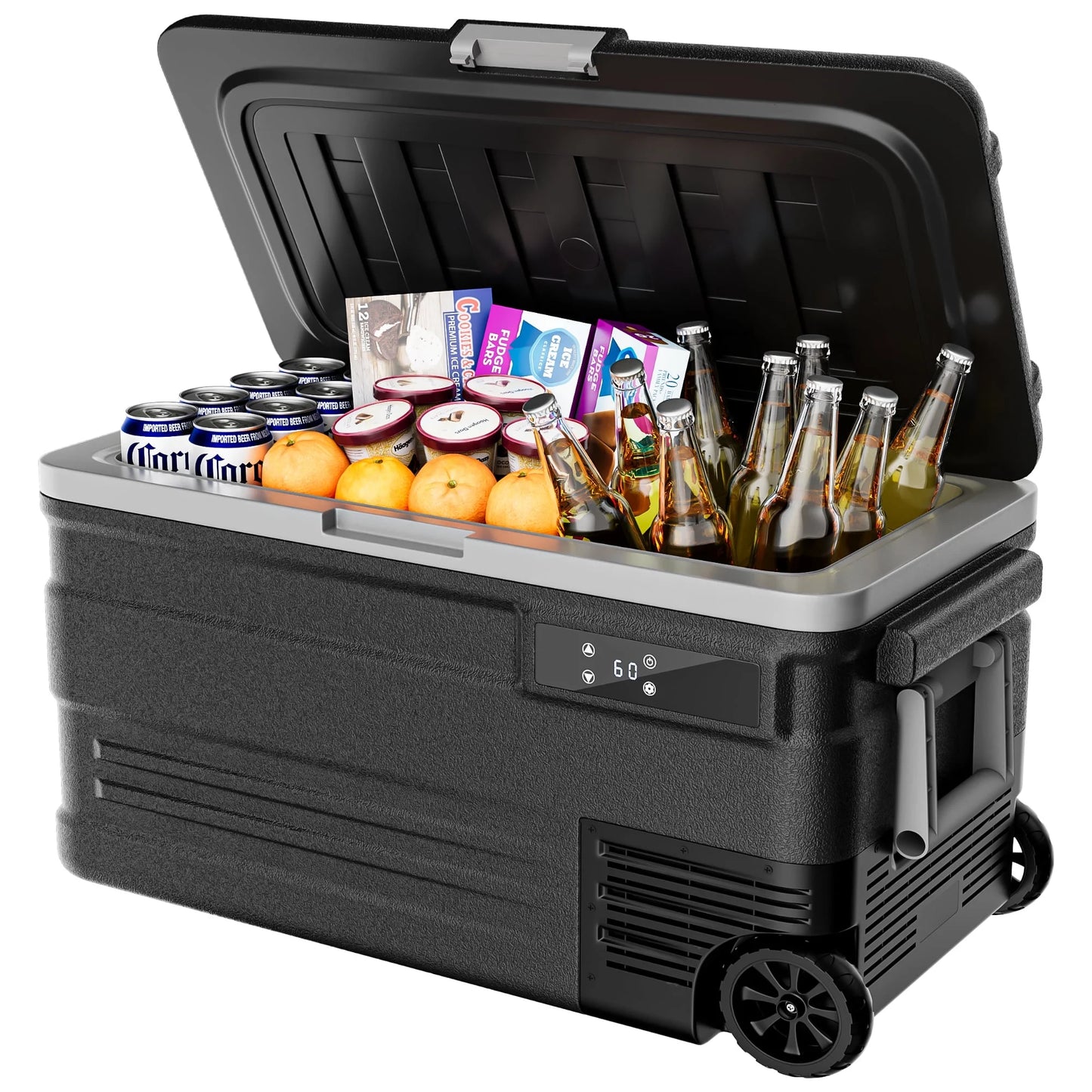 Simzlife 12 Volt Car Refrigerator, 80QT(75L) Portable Car Fridge with Wheels, 0℉~68℉, 12/24V DC & 110-240V AC, Black