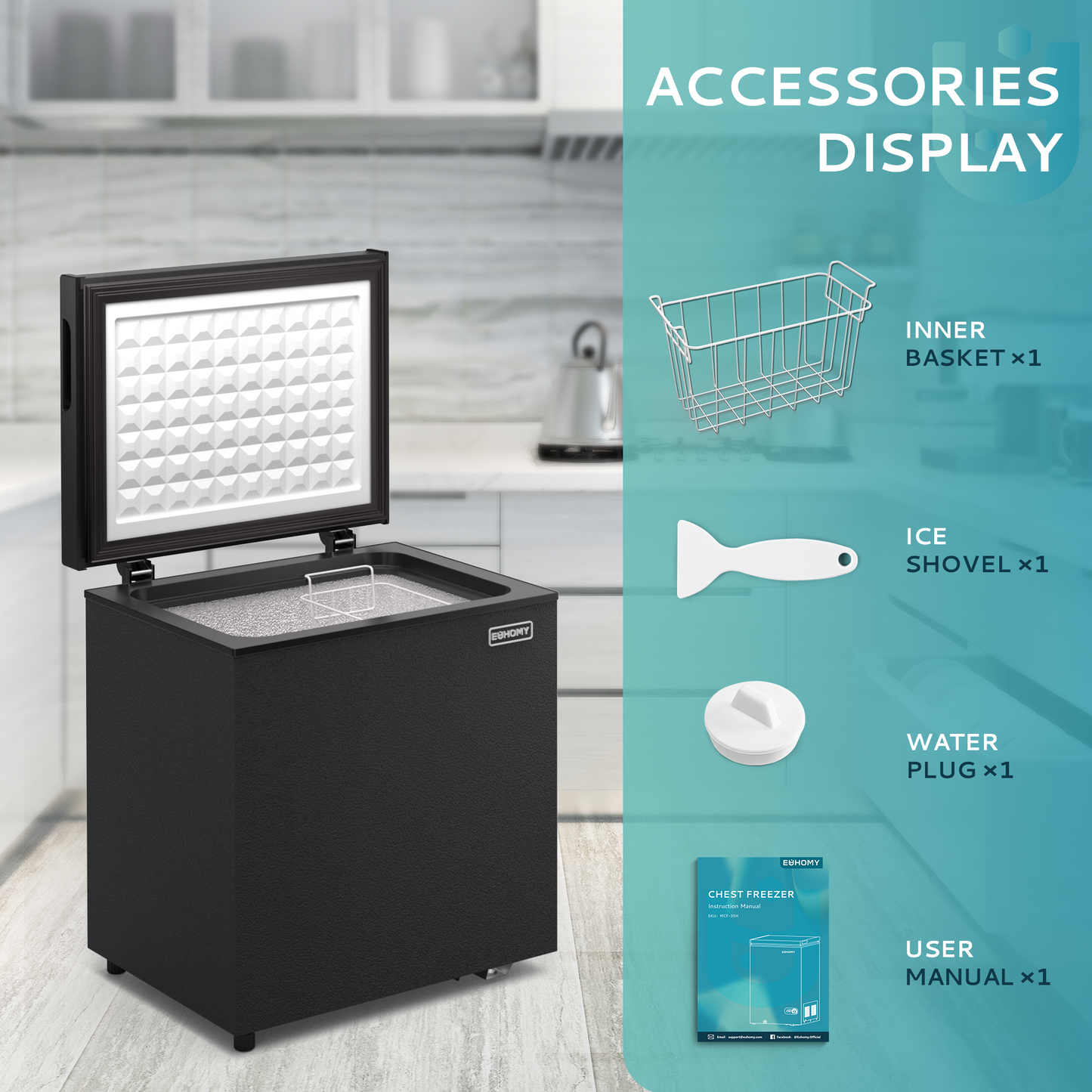 Simzlife 2.8 Cu.Ft Chest Freezer with Removable Basket, Small Deep Freezer Adjustable 7 Thermostat, Quiet Mini Freezer with Top Door, Energy Saving for Apartment/Garage/Basement/Dorm/Home,Black