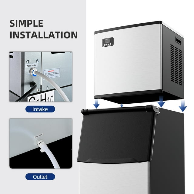 Simzlife 400Lbs/24H Commercial Ice Maker Machine, Freestanding/Built-In, Stainless Steel Clear Ice Cube Maker