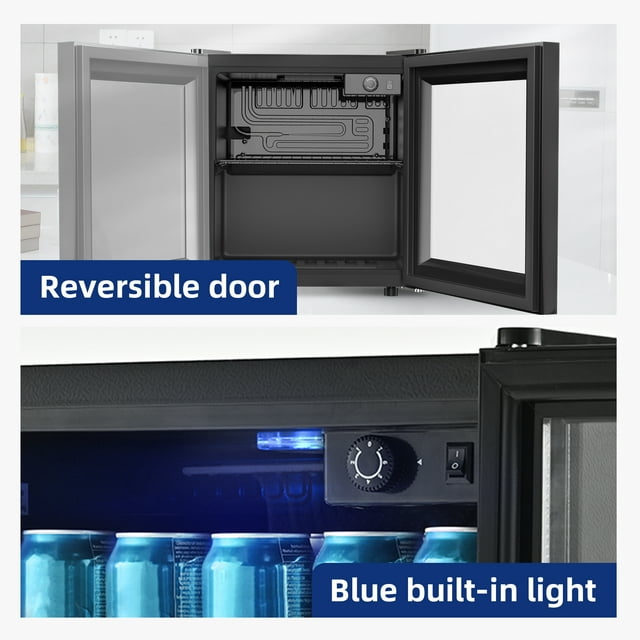 Simzlife 55 Can Beverage Refrigerator and Cooler with Single Glass Door, 16.3 in W, 18.5 in H
