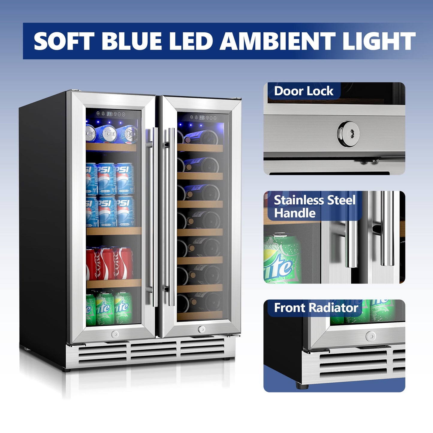 Simzlife 24'' 20 Bottle and 60 Can Wine Fridge & Beverage Refrigerator Dual Zone with Glass Door for Home, 34.3 in H