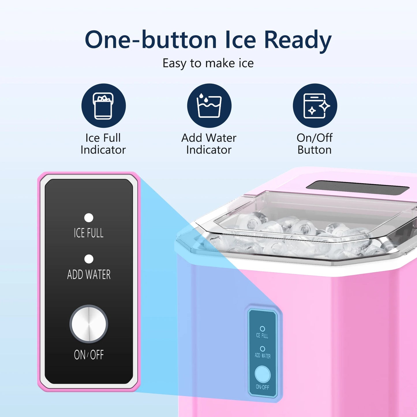Simzlife Ice Makers Countertop, 9 Cubes in 6 Mins, 26lbs/Day, Portable Ice Maker with Carry Handle, Self-Cleaning Ice Maker with Ice Scoop & Basket for Home/Kitchen/Office/RV.(Pink)