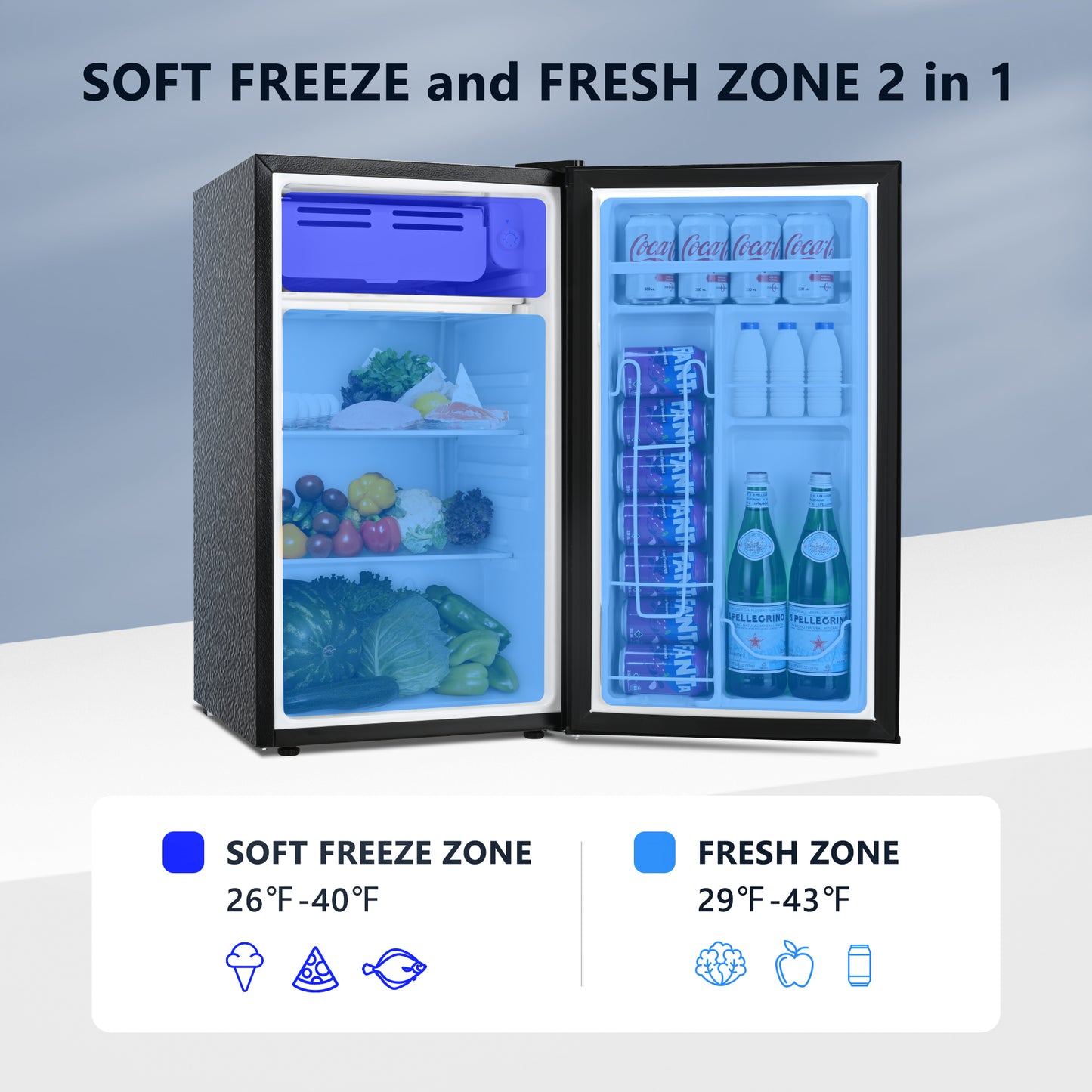 Simzlife 3.2 Cu.ft Mini Fridge with Freezer, Compact Design with Single Door , 19.3 in D, 31.9 in H