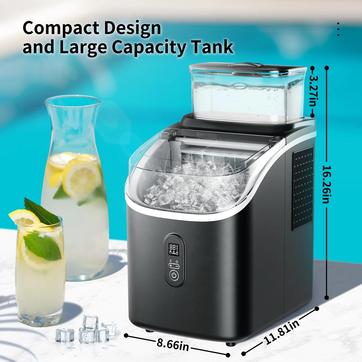 Simzlife Ice Maker Countertop, Portable Ice Cube Maker Machine with 2.0L Detachable Water Tank, 30Lbs/Day, Self-Cleaning
