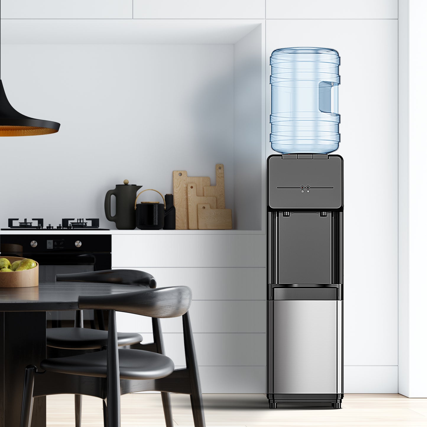Simzlife Top Loading Water Dispenser, Hot and Cold Water Cooler for 3 or 5 Gallon Bottles,Child Safety Lock,Water Cooler Dispenser for Kitchens, Offices and More - Black
