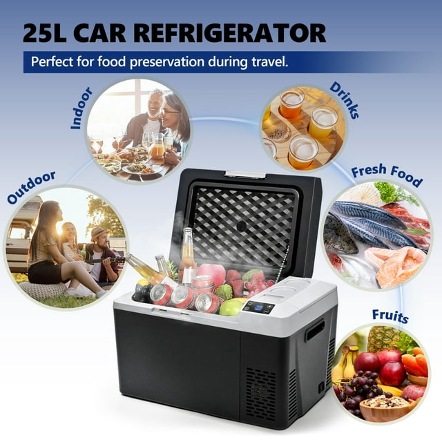 Simzlife 26Qt Car Refrigerator, Portable Fridge with DC&AC for Outdoor, Home, 23.07 in D, 13.66 in Hļ¼Black