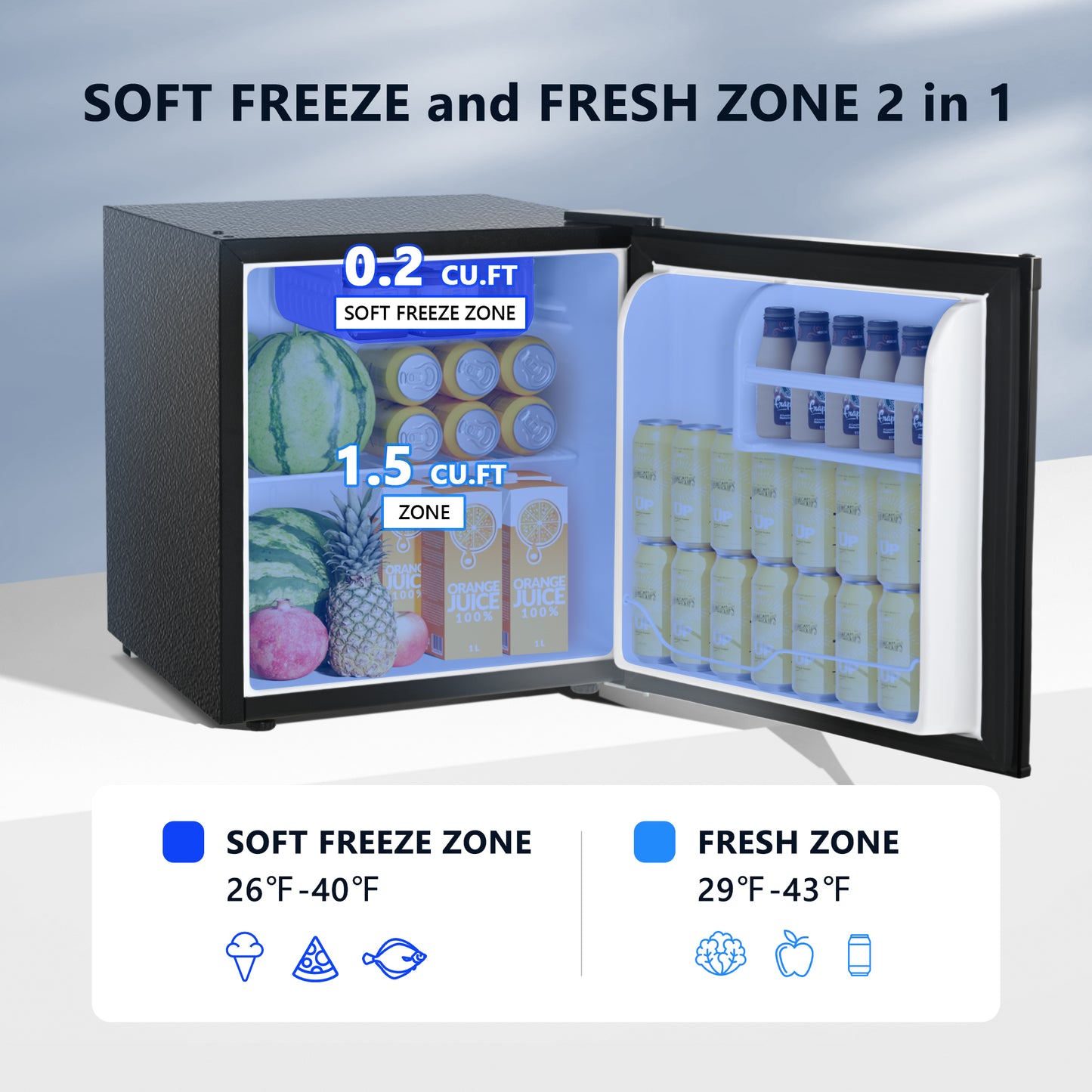Simzlife 1.6 Cu. Ft. Freestanding Mini Fridge With Freezer for Dorm, College, Office