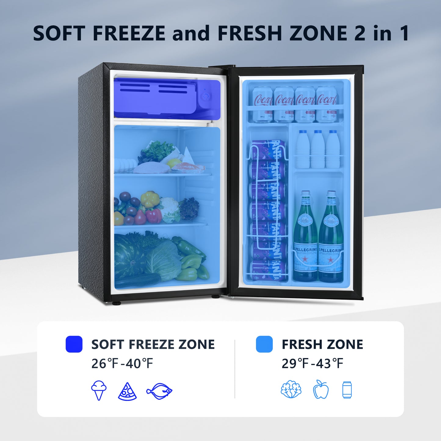 Simzlife 3.2 Cu.ft Mini Fridge with Freezer,Compact Design with Single Door ,19.3 in D,31.9 in H, Silver