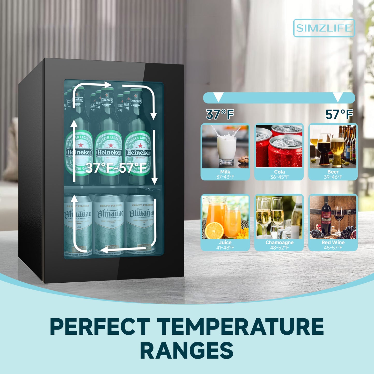 Simzlife Mini Beverage Refrigerator Cooler with Glass Door, 24-Can Mini Fridge for Home,Black