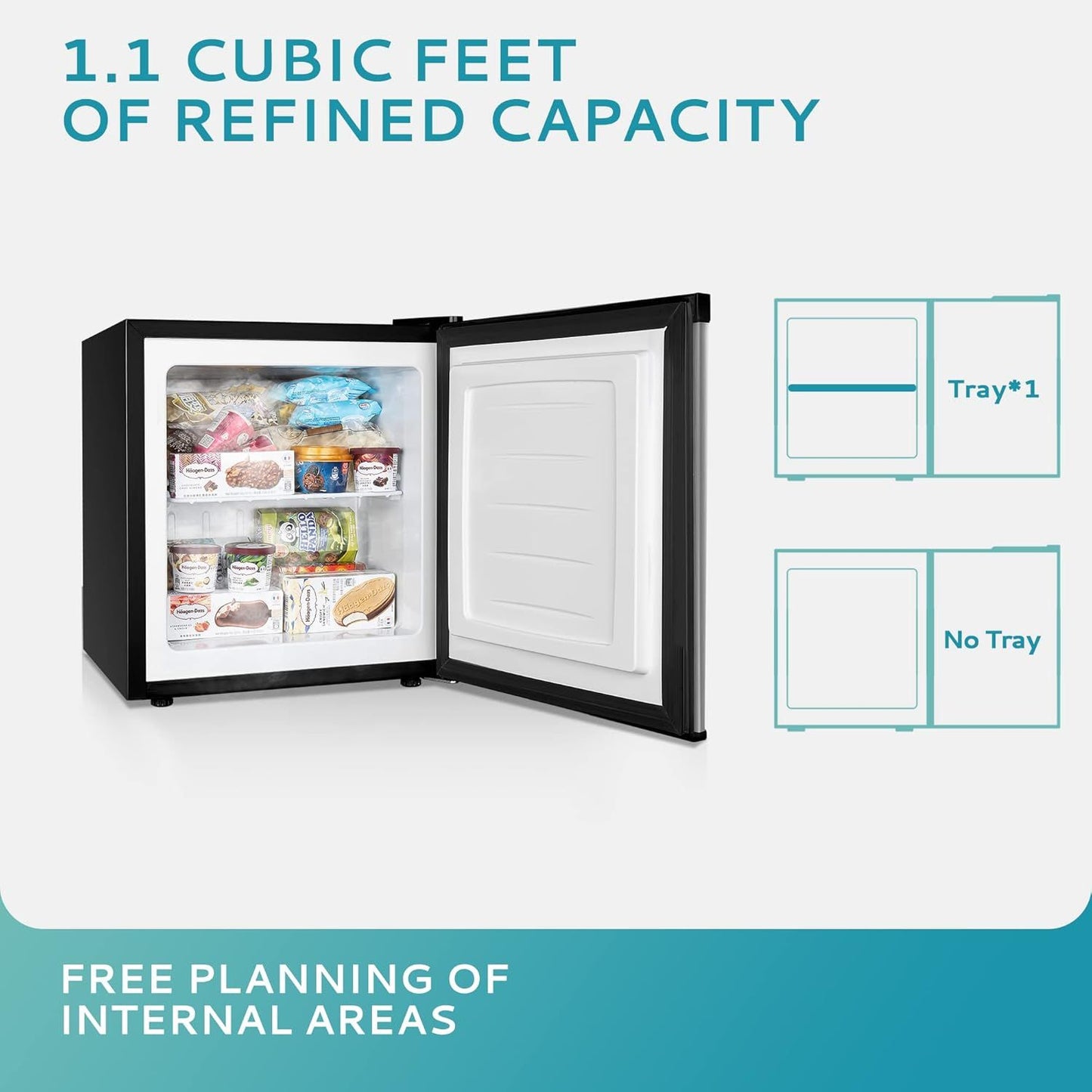 Simzlife Mini Freezer Countertop,1.1 Cubic Feet, Single DoorCompact Upright Freezer with Reversible Stainless Steel Door, Removable Shelves, Small freezer for Home/Dorms/Apartment/Office(Silver)
