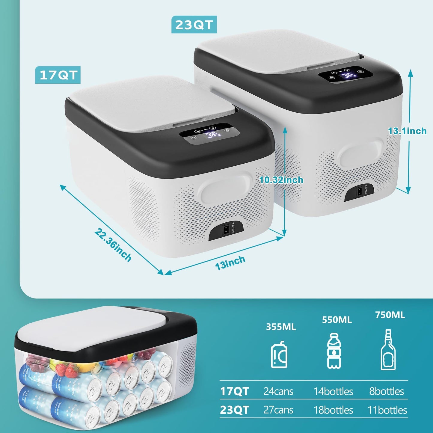 Simzlife 12 Volt Refrigerator, 17QT(16L) Car Refrigerator APP Control, Car Fridge 110-240V AC 12/24V DC, Portable Freezer -4℉~68℉, 12V Cooler For Van, Fishing, Camping, Travel, Home