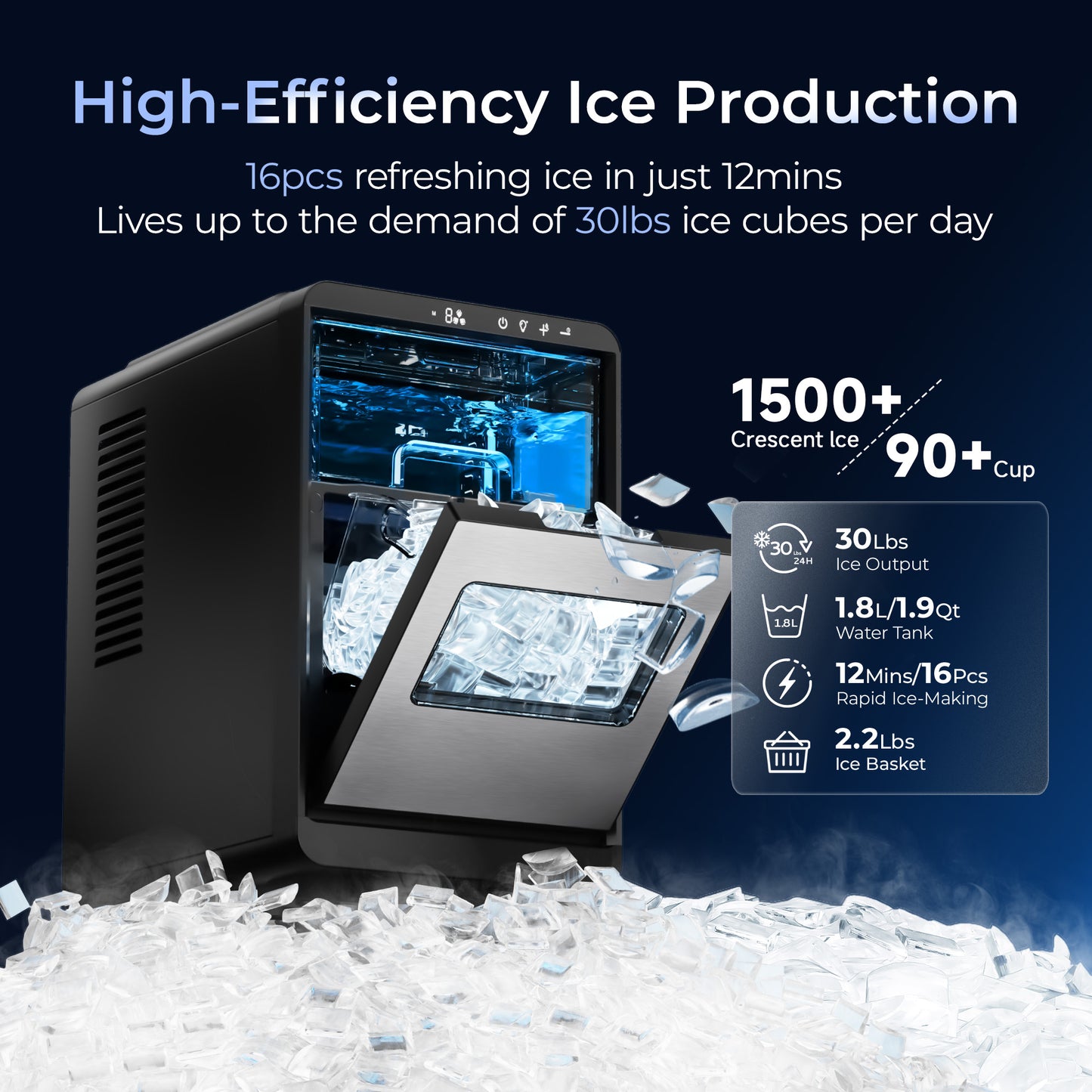 Simzlife Crescent Ice Makers Countertop, 35Lbs/24H, 16Pcs in 12Mins, Auto Deep Cleaning, Timer, Portable Crescent Ice Maker Countertop with Crystal-Clear Ice Cubes for Home/Office/Party