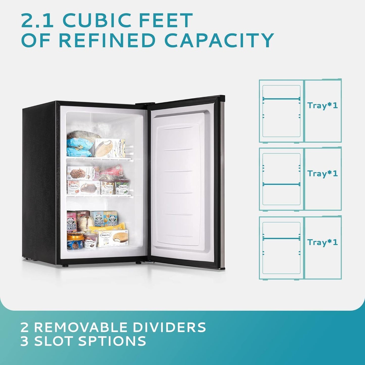 Simzlife 2.1 Cubic Feet Upright freezer, Single Door Compact Mini Freezer with Reversible Stainless Steel Door, Removable Shelves, Small freezer for Home/Dorms/Apartment/Office, New Silver