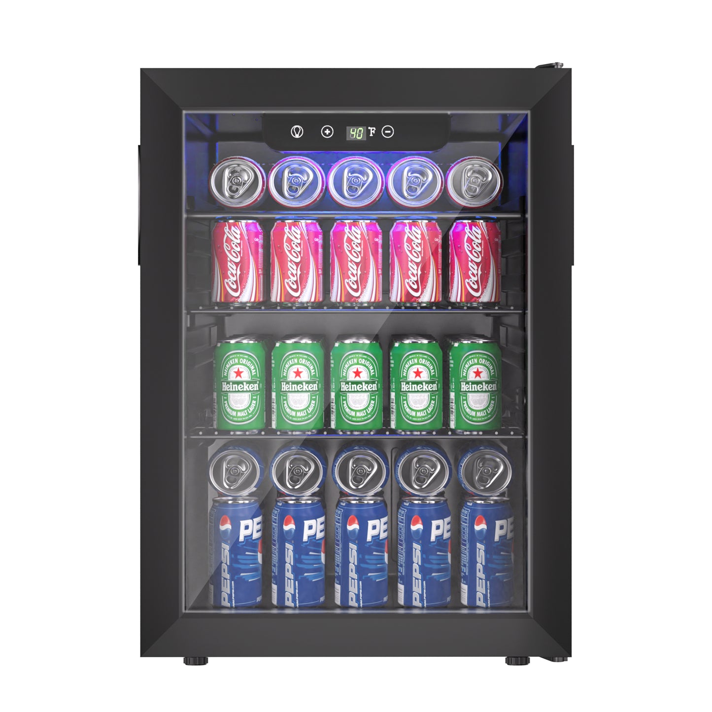 Simzlife 100 Can Beverage Refrigerator cooler-Mini Fridge Glass Door for Beer Drinks Wines, Freestanding Beverage Fridge with Adjustable Shelves Blue LED for Home/Office/Dorm/Bar, 2.7 cu.ft