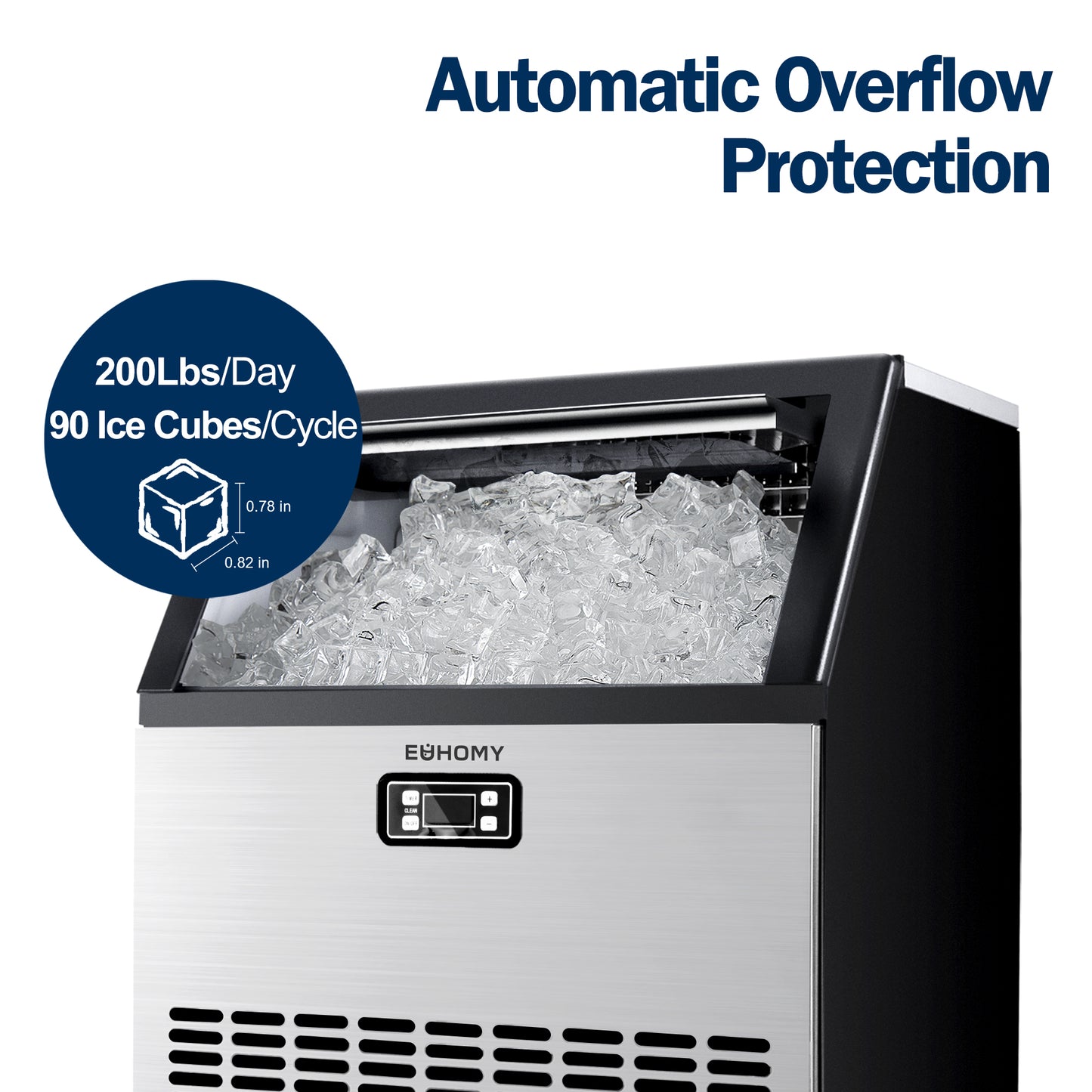 Simzlife Commercial Ice Maker Machine, 200lbs Daily Output, Under Counter ice Machine with 65lbs Ice Storage Capacity, Perfect for Home/Bar/Restaurant/Outdoor Activities(Stainless Steel)