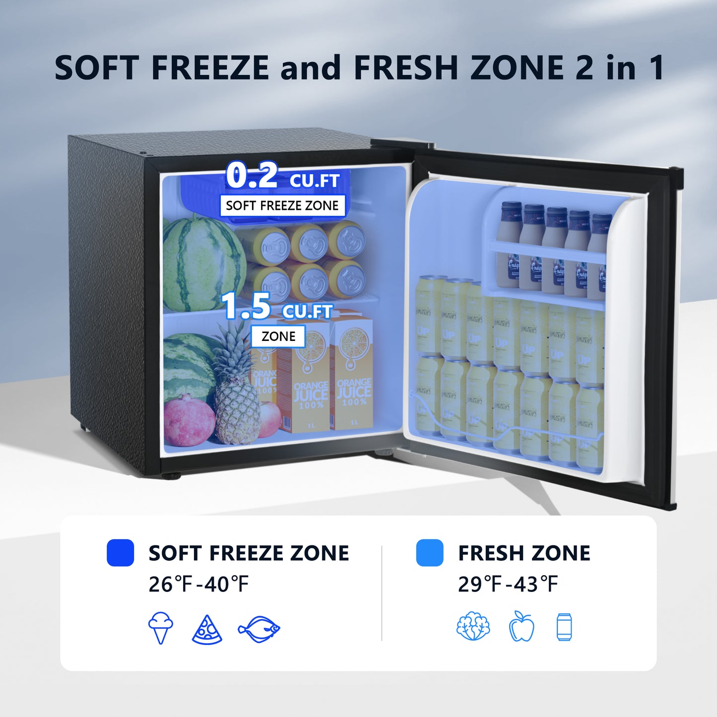 Simzlife 1.6 Cu. Ft. Freestanding Mini Fridge With Freezer for Dorm, College, Office