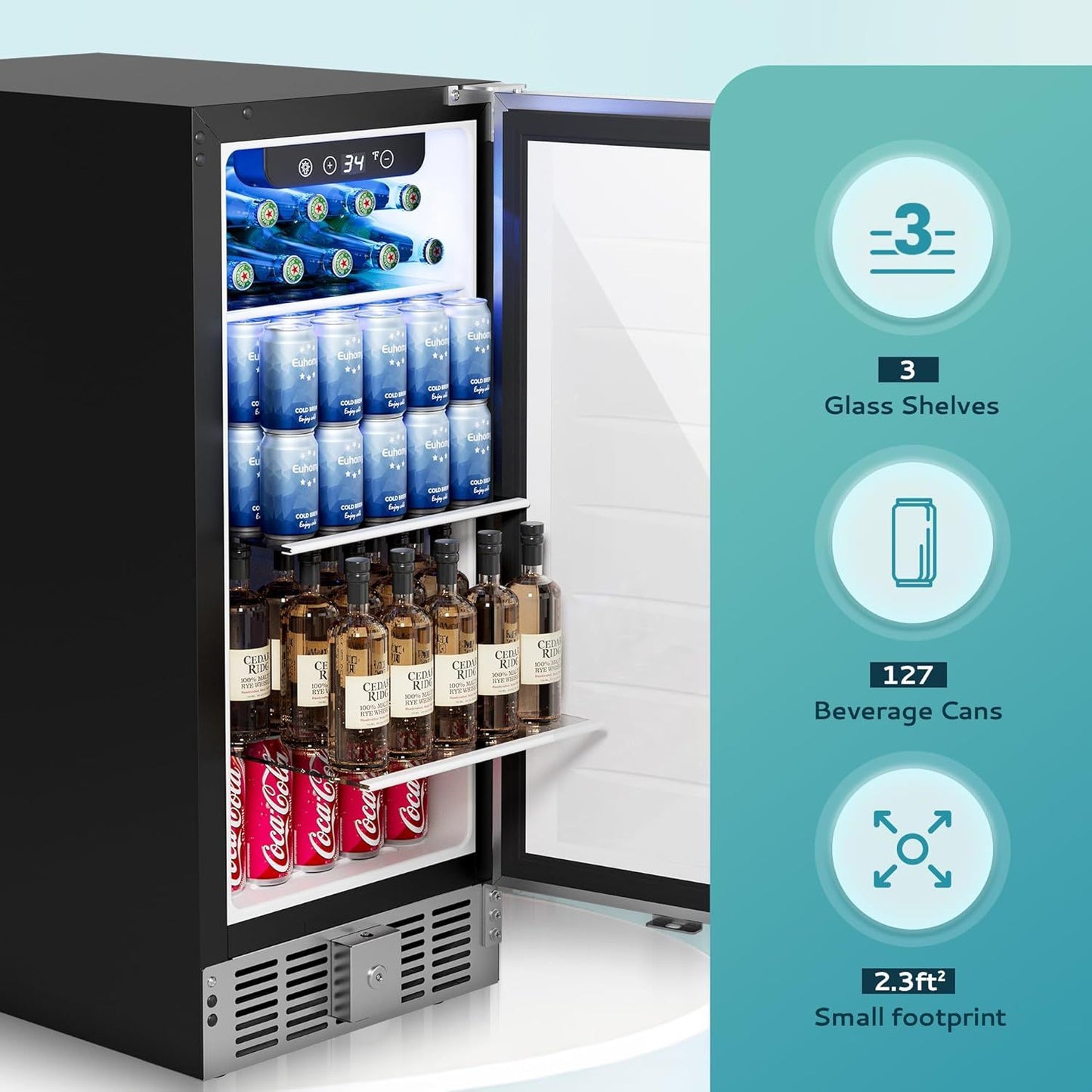 Simzlife 115 Cans 2.9 Cubic Feet Freestanding/Built-in Beverage Refrigerator with Wine Storage