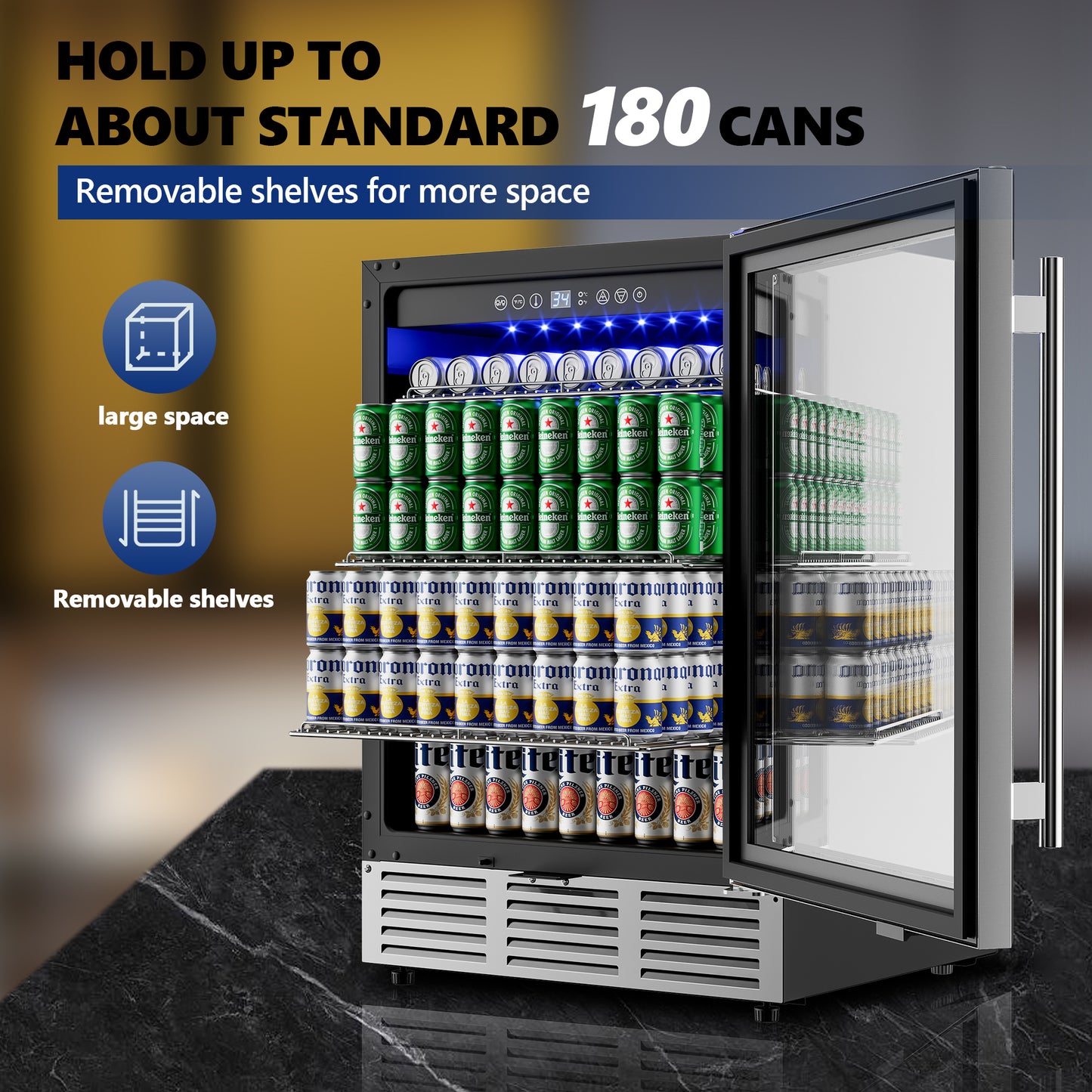 Simzlife 4.9 Cu.ft Beverage Refrigerator & Beer Feidge Single Zone with Glass Door for Home, 24.2 in W, 34.3 in H