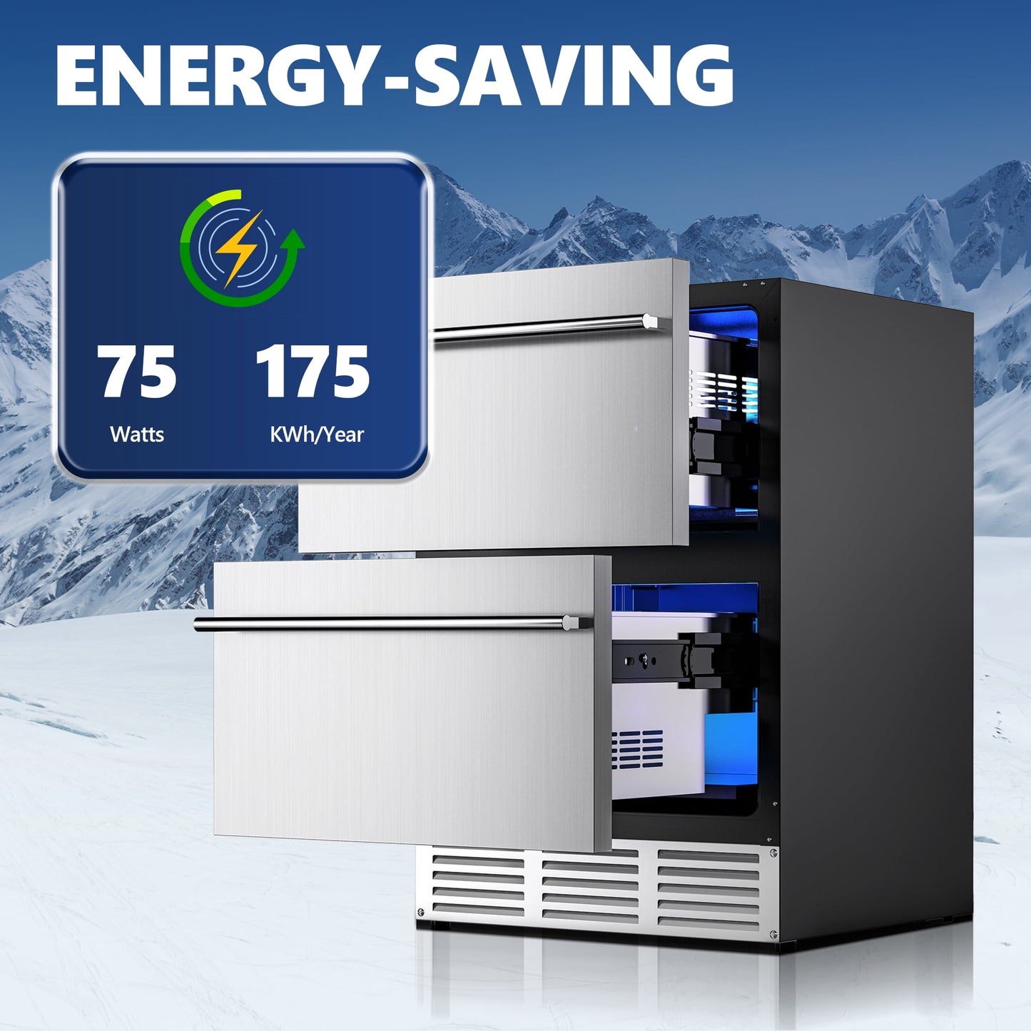 Simzlife 4.9Cu.ft. Double Drawer Undercounter Freestanding Stainless Steel Beverage Refrigerator,24.61 in W, 34.25 in H