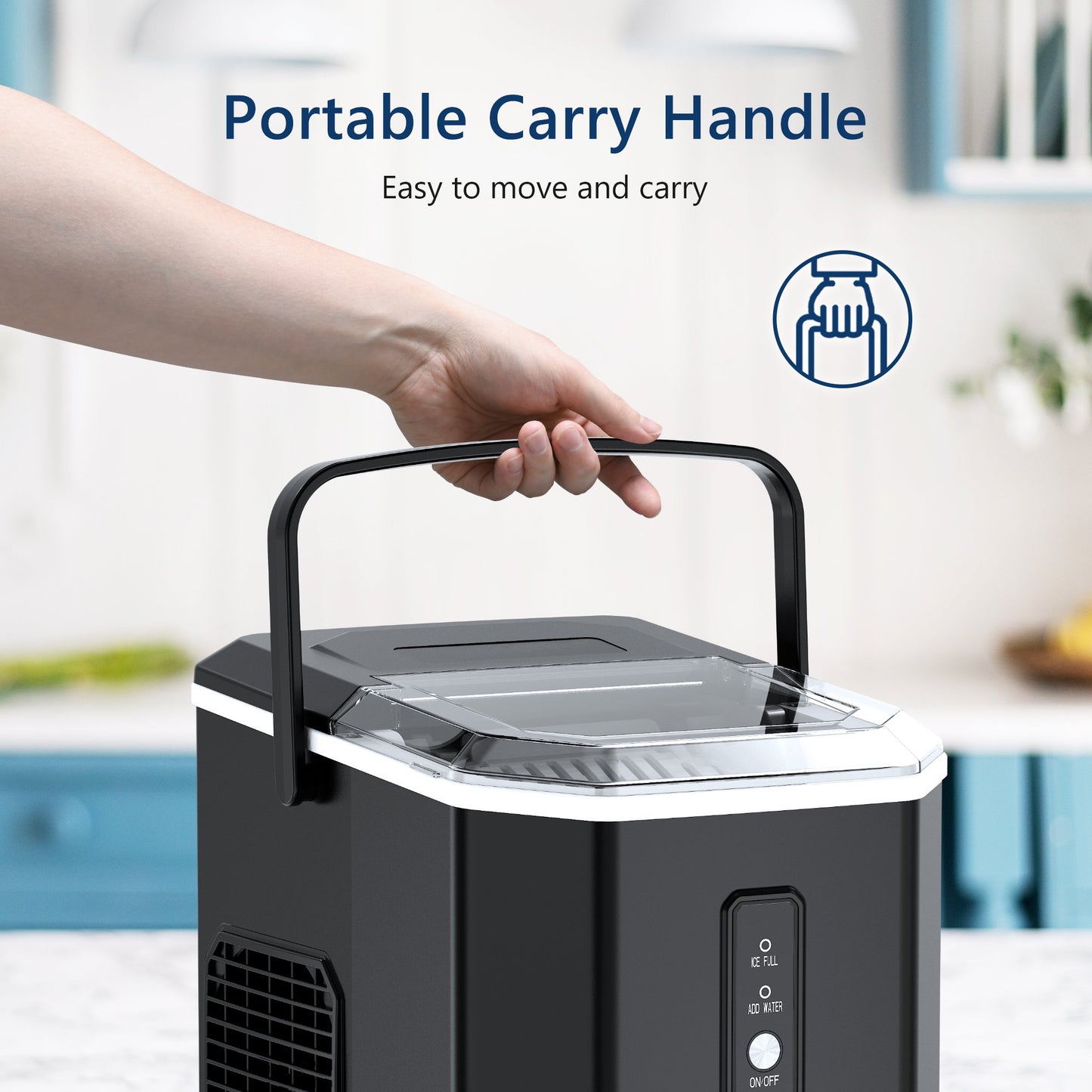 Simzlife Ice Makers Countertop, 9 Cubes in 6 Mins, 26lbs/Day, Portable Ice Maker with Carry Handle, Self-Cleaning Ice Maker with Ice Scoop & Basket for Home/Kitchen/Office/RV.(Black)