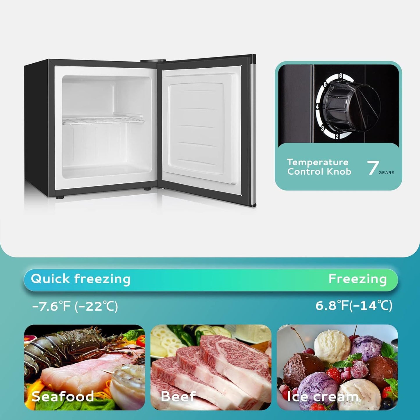 Simzlife Mini Freezer Countertop,1.1 Cubic Feet, Single DoorCompact Upright Freezer with Reversible Stainless Steel Door, Removable Shelves, Small freezer for Home/Dorms/Apartment/Office(Silver)