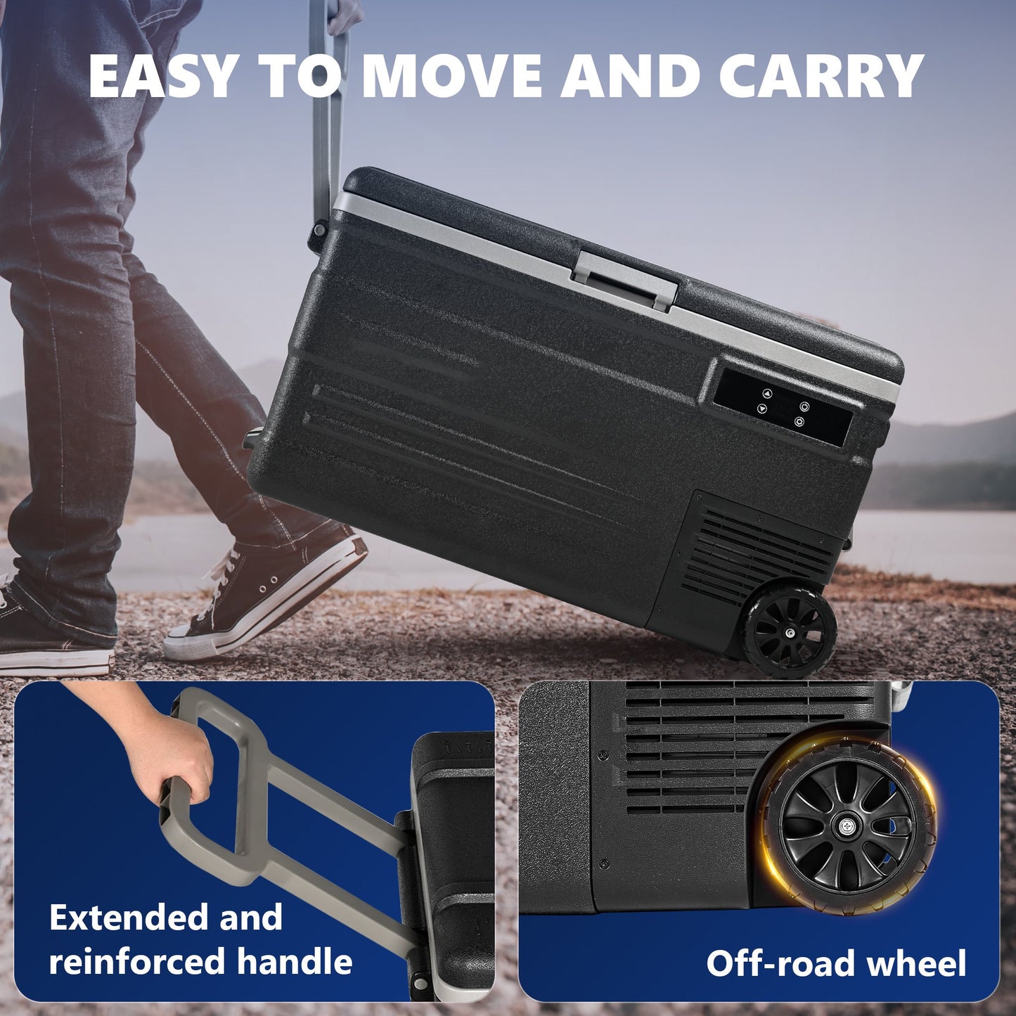 Simzlife 12 Volt Car Refrigerator, 80QT(75L) Portable Car Fridge with Wheels, 0℉~68℉, 12/24V DC & 110-240V AC, Black