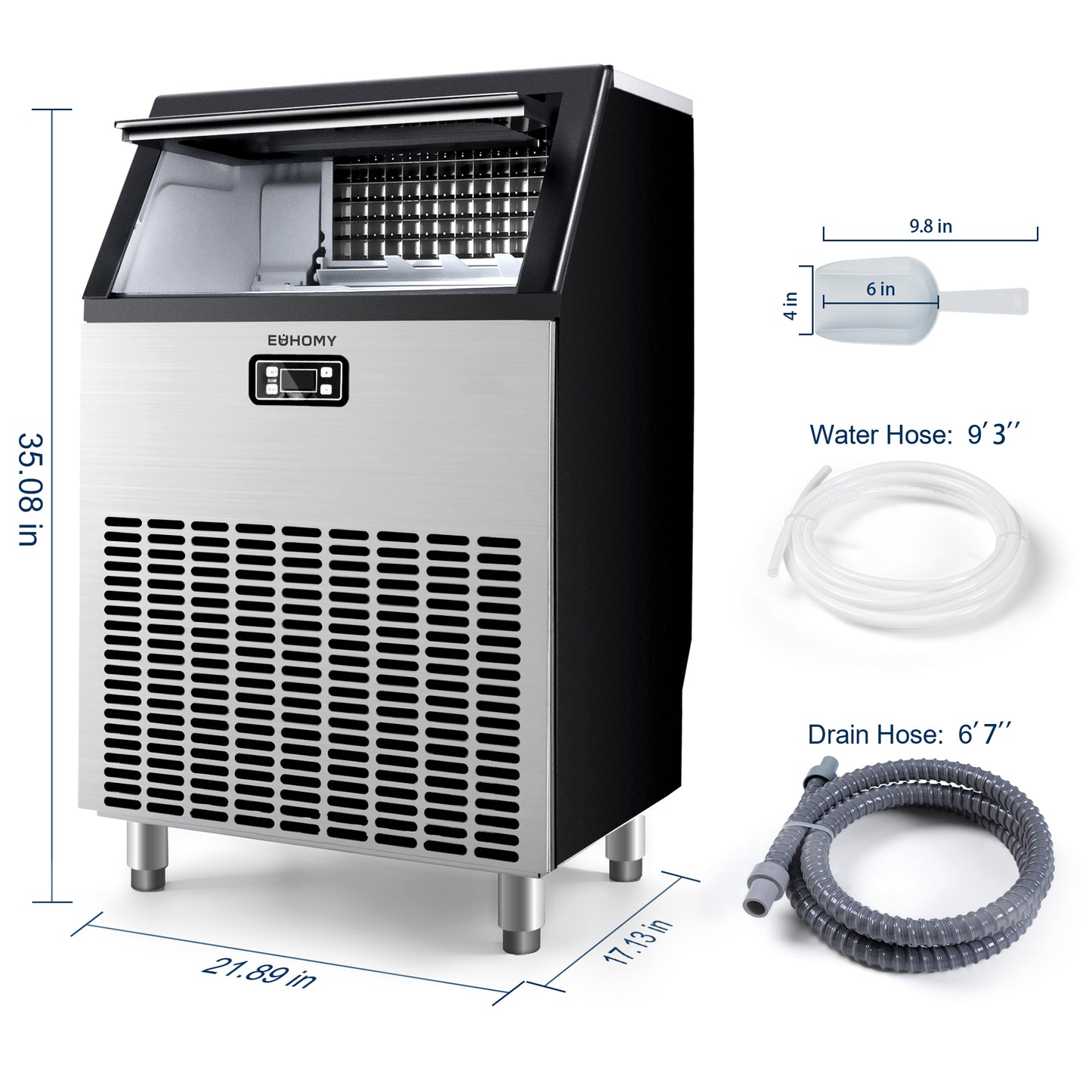 Simzlife Commercial Ice Maker Machine, 200lbs Daily Output, Under Counter ice Machine with 65lbs Ice Storage Capacity, Perfect for Home/Bar/Restaurant/Outdoor Activities(Stainless Steel)