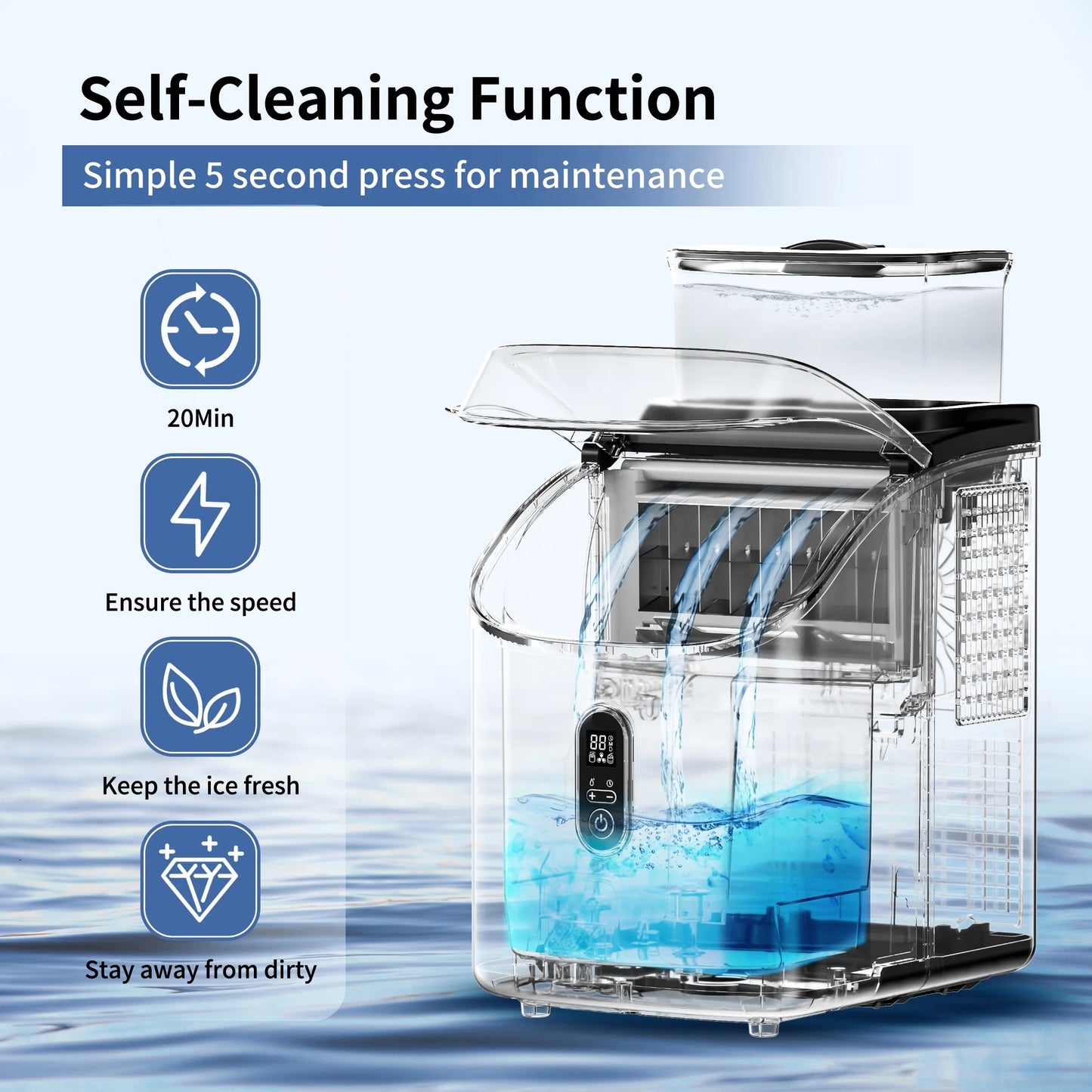 Simzlife Ice Maker Countertop, Portable Ice Cube Maker Machine with 2.0L Detachable Water Tank, 30Lbs/Day, Self-Cleaning