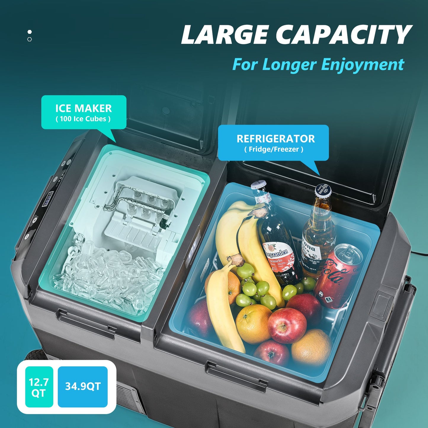 Simzlife 12/24V DC and 120~240V AC Car Refrigerator Battery for 45L Dual Zone Electric Cooler with 13QT Ice Maker