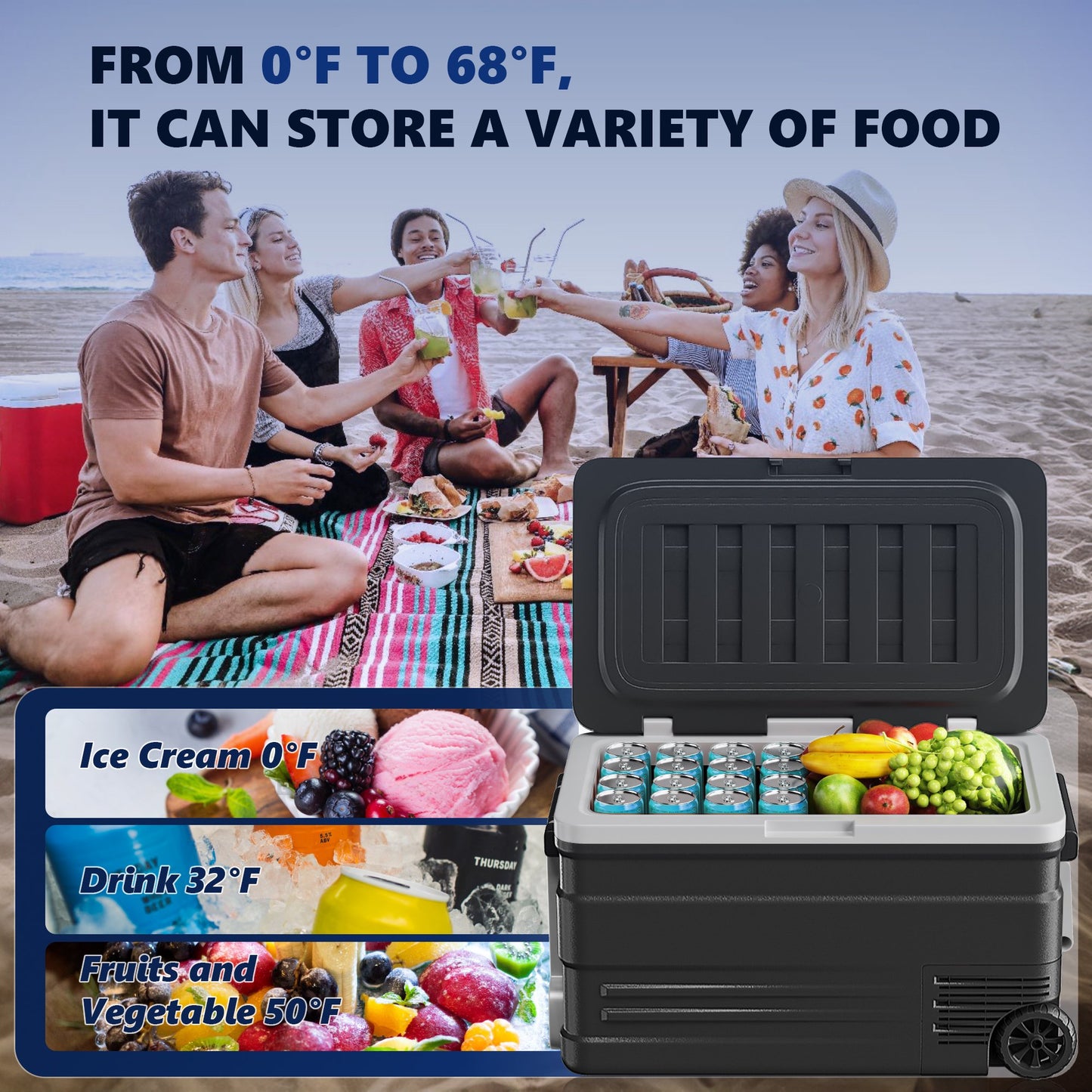 Simzlife 12 Volt Car Refrigerator, 80QT(75L) Portable Car Fridge with Wheels, 0℉~68℉, 12/24V DC & 110-240V AC, Black