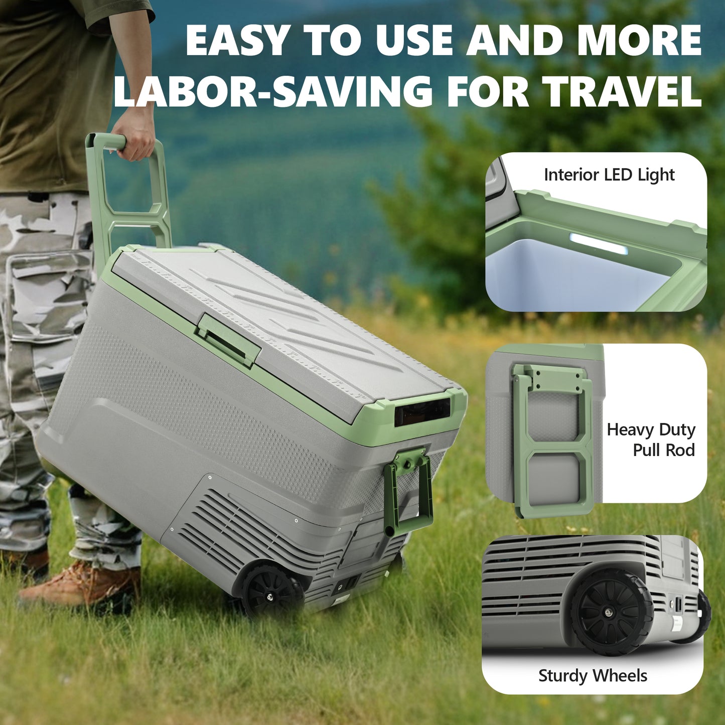 Simzlife 12 Volt Refrigerator, 48QT Electric Cooler Usable Battery, Car Refrigerator 0℉~68℉, 12V Fridge 12/24V DC 110-240V AC, Portable Freezer with Wheels for Camping, Travel, Truck, Outdoor