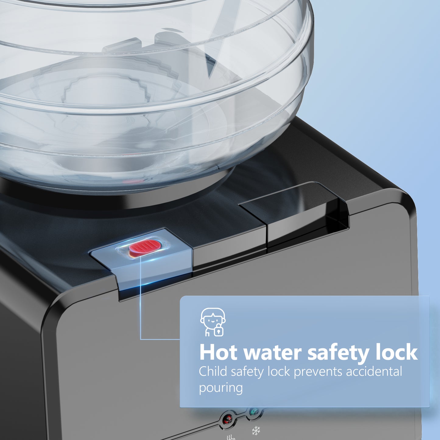 Simzlife Top Loading Water Dispenser, Hot and Cold Water Cooler for 3 or 5 Gallon Bottles,Child Safety Lock,Water Cooler Dispenser for Kitchens, Offices and More - Black