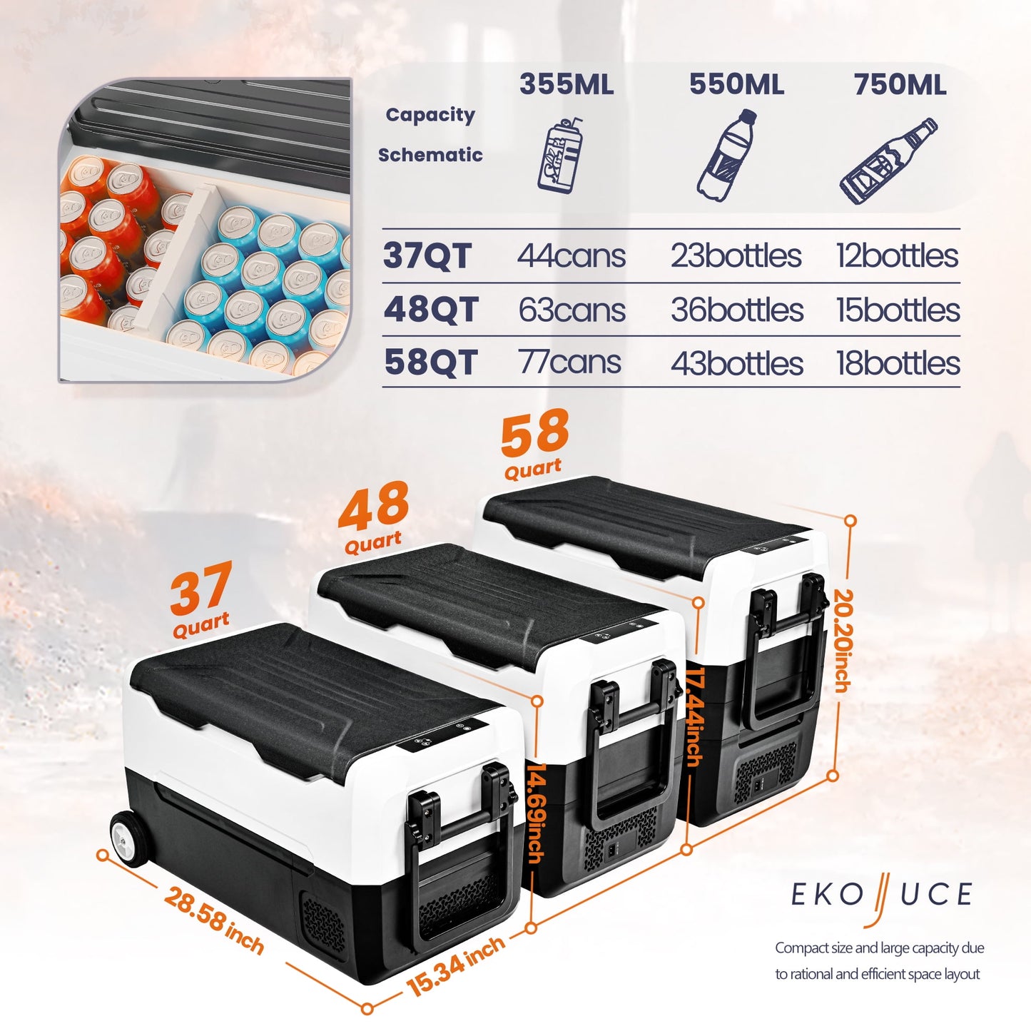Simzlife 12 Volt Refrigerators, -4℉~68℉, 58 Quart Portable Freezer Mini Fridge 12/24V DC & 120-240V AC, Removable Divider, Car Fridge for Car, RV, Camping, Travel, Fishing, Outdoor or Home
