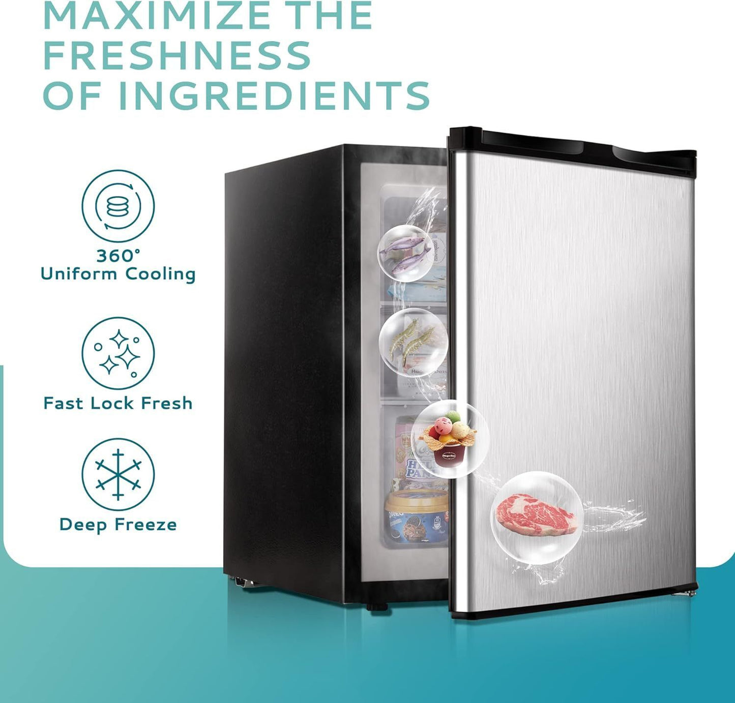 Simzlife 2.1 Cubic Feet Upright freezer, Single Door Compact Mini Freezer with Reversible Stainless Steel Door, Removable Shelves, Small freezer for Home/Dorms/Apartment/Office, New Silver