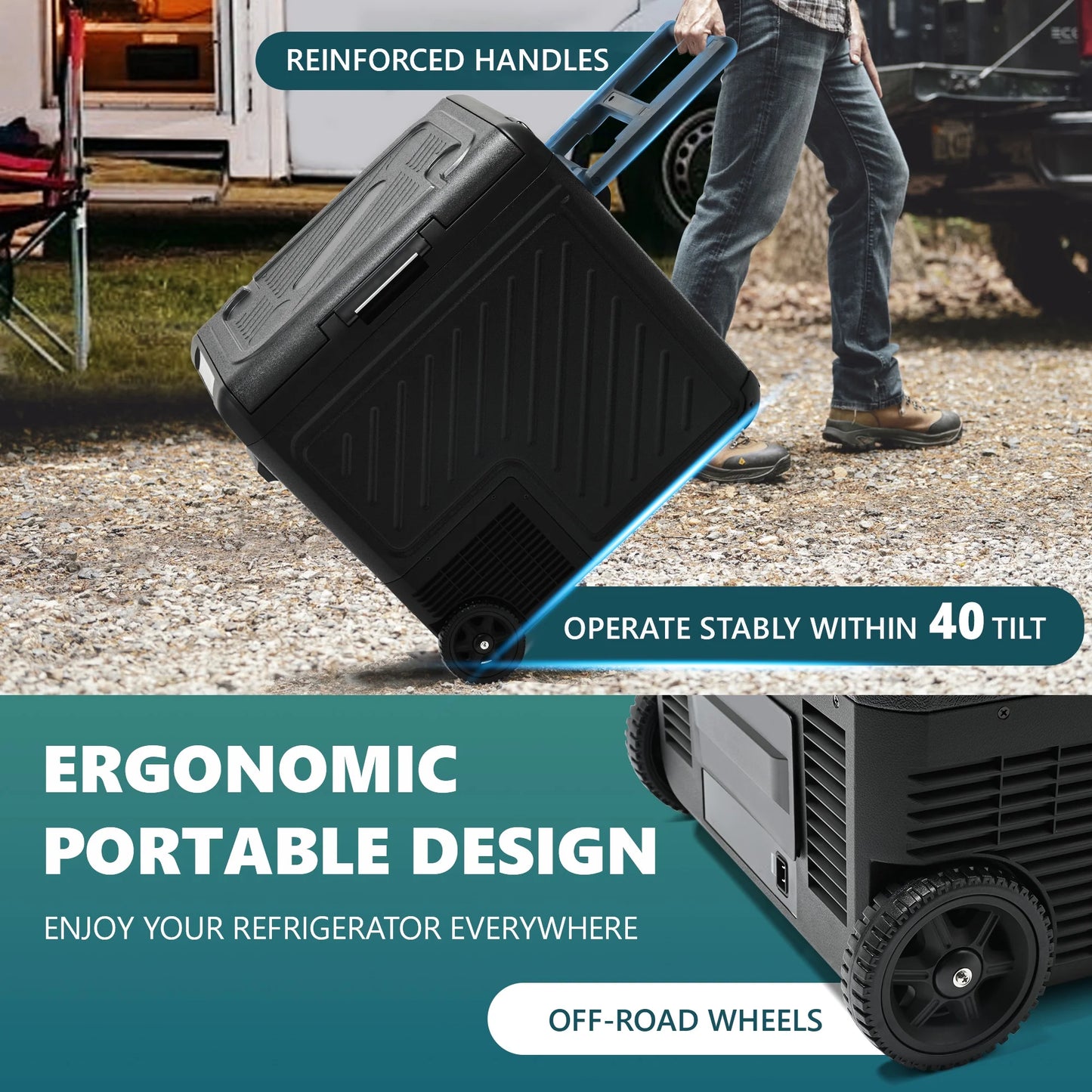 Simzlife 12 Volt Refrigerator, 49QT(45L) Portable Car Refrigerator, Dual Zone, Mini Fridge with Wheels for Camping