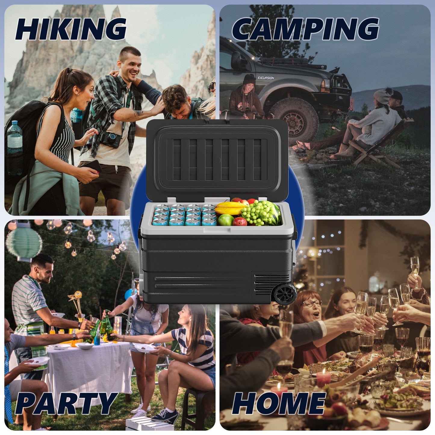 Simzlife 12 Volt Car Refrigerator, 80QT(75L) Portable Car Fridge with Wheels, 0℉~68℉, 12/24V DC & 110-240V AC, Black