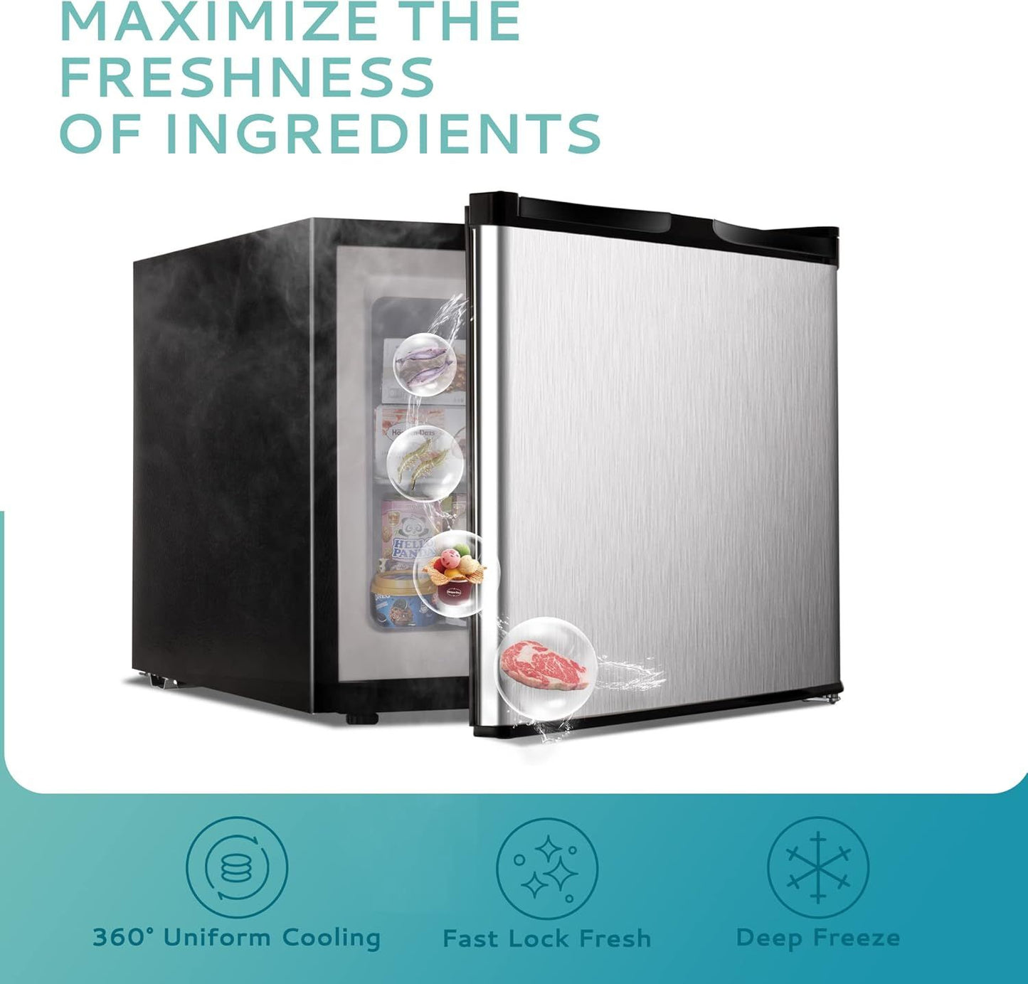 Simzlife Mini Freezer Countertop,1.1 Cubic Feet, Single DoorCompact Upright Freezer with Reversible Stainless Steel Door, Removable Shelves, Small freezer for Home/Dorms/Apartment/Office(Silver)
