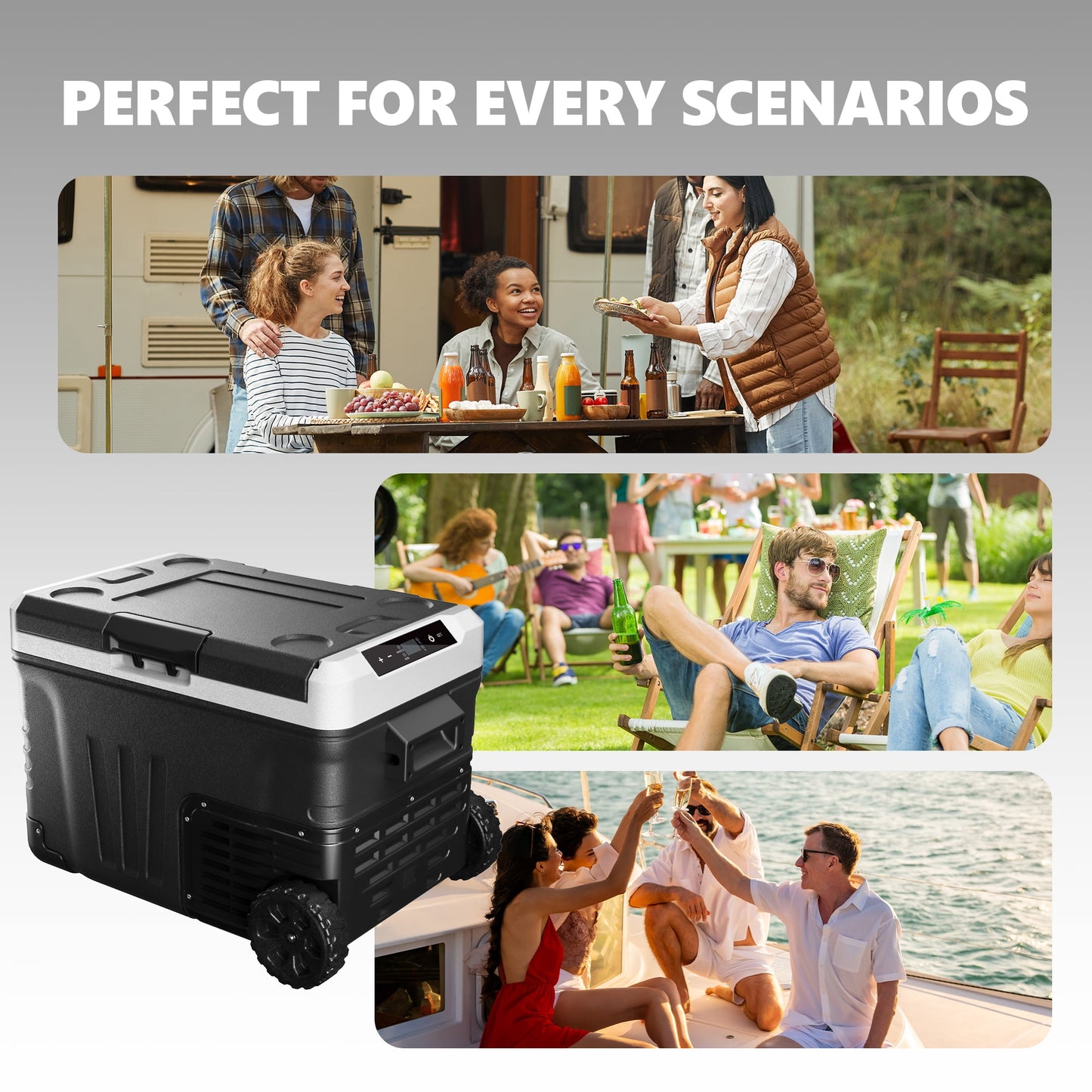 Simzlife 12Volt Portable Refrigerator, 37QT(35L) Car Fridge DC & AC, -4℉~68℉, Freezer Fridge Cooler with Wheels & 2 Baskets for RV, Travel, Truck, Recreational Vehicle