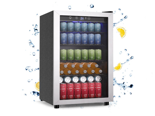 Simzlife 4.5 Cu.ft Beverage Refrigerator and Cooler, 145 Can Mini fridge with Glass Door for Soda Beer Wine, Small Drink Dispenser with Digital Adjustable Thermostat for Home Office Bar