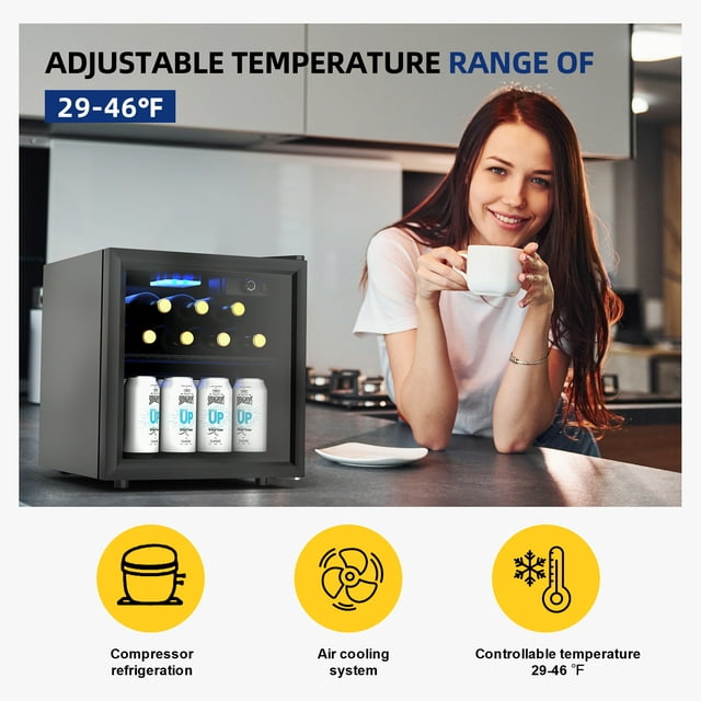 Simzlife 55 Can Beverage Refrigerator and Cooler with Single Glass Door, 16.3 in W, 18.5 in H