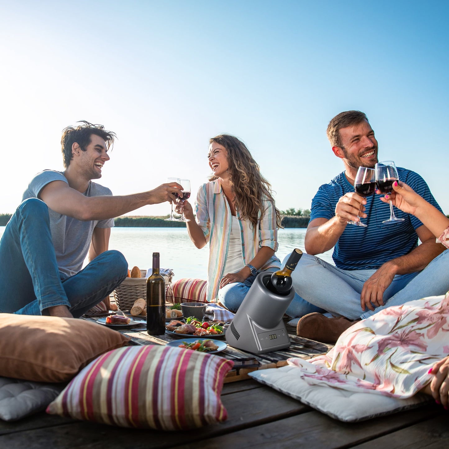 Simzlife Single Bottle Electric Wine Chiller with Digital Display & Wine Pourer for Wine & Champagne