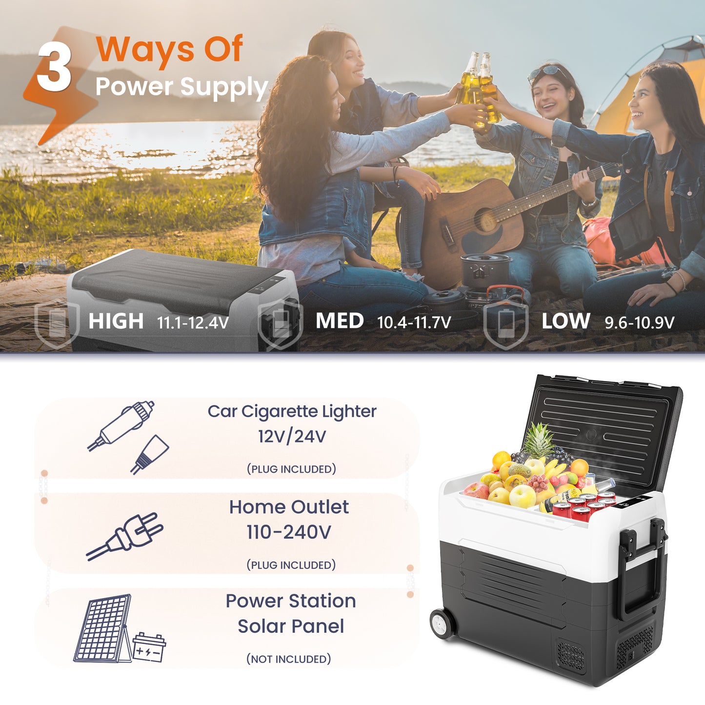 Simzlife 12 Volt Refrigerator, 58QT(55L) 12V Fridge, Electric Cooler 12/24V DC 120-240V AC -4℉~68℉, 12V Freezer Removable Divider, Car Fridge For Camping, RV, Travel, Fishing, Outdoor