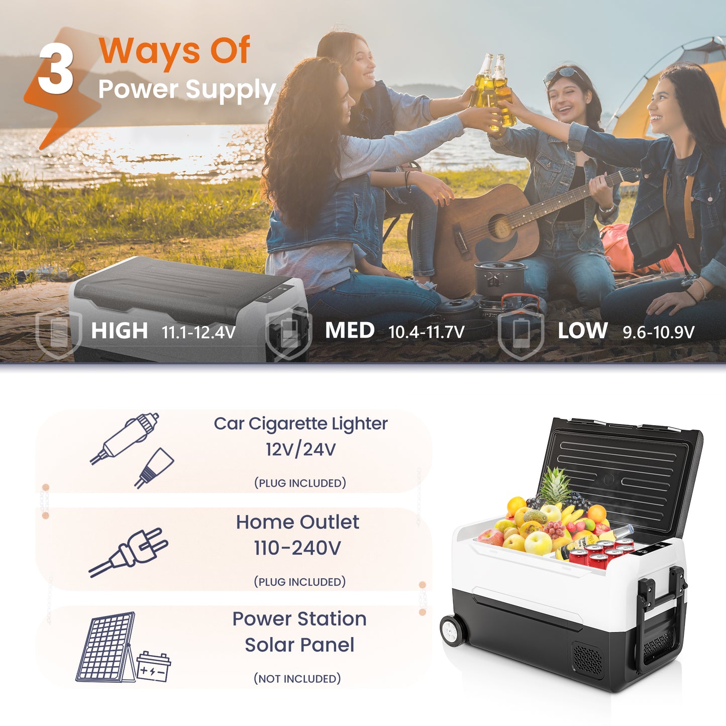 Simzlife 12 Volt Refrigerator, 37QT(35L) 12V Fridge, Electric Cooler 12/24V DC 120-240V AC -4℉~68℉, 12V Freezer Removable Divider, Car Fridge For Camping, RV, Travel, Fishing, Outdoor