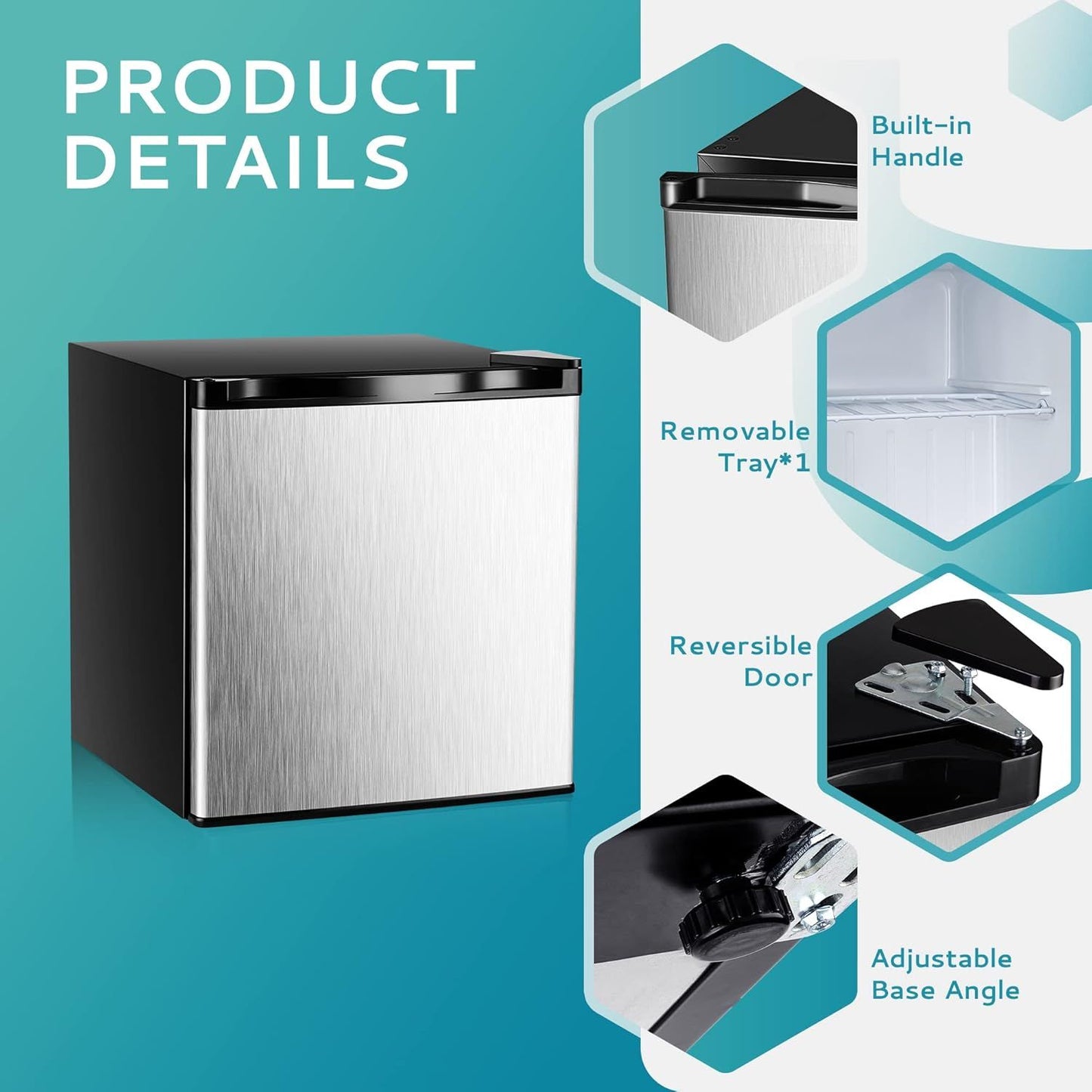 Simzlife Mini Freezer Countertop,1.1 Cubic Feet, Single DoorCompact Upright Freezer with Reversible Stainless Steel Door, Removable Shelves, Small freezer for Home/Dorms/Apartment/Office(Silver)