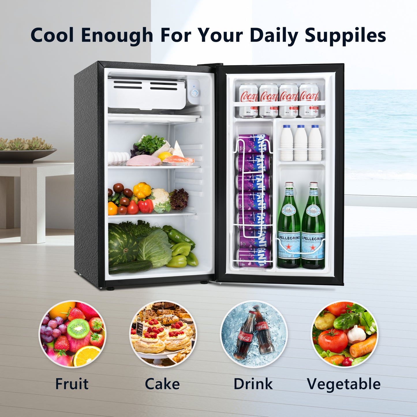 Simzlife 3.2 Cu.ft Mini Fridge with Freezer, Compact Design with Single Door , 19.3 in D, 31.9 in H