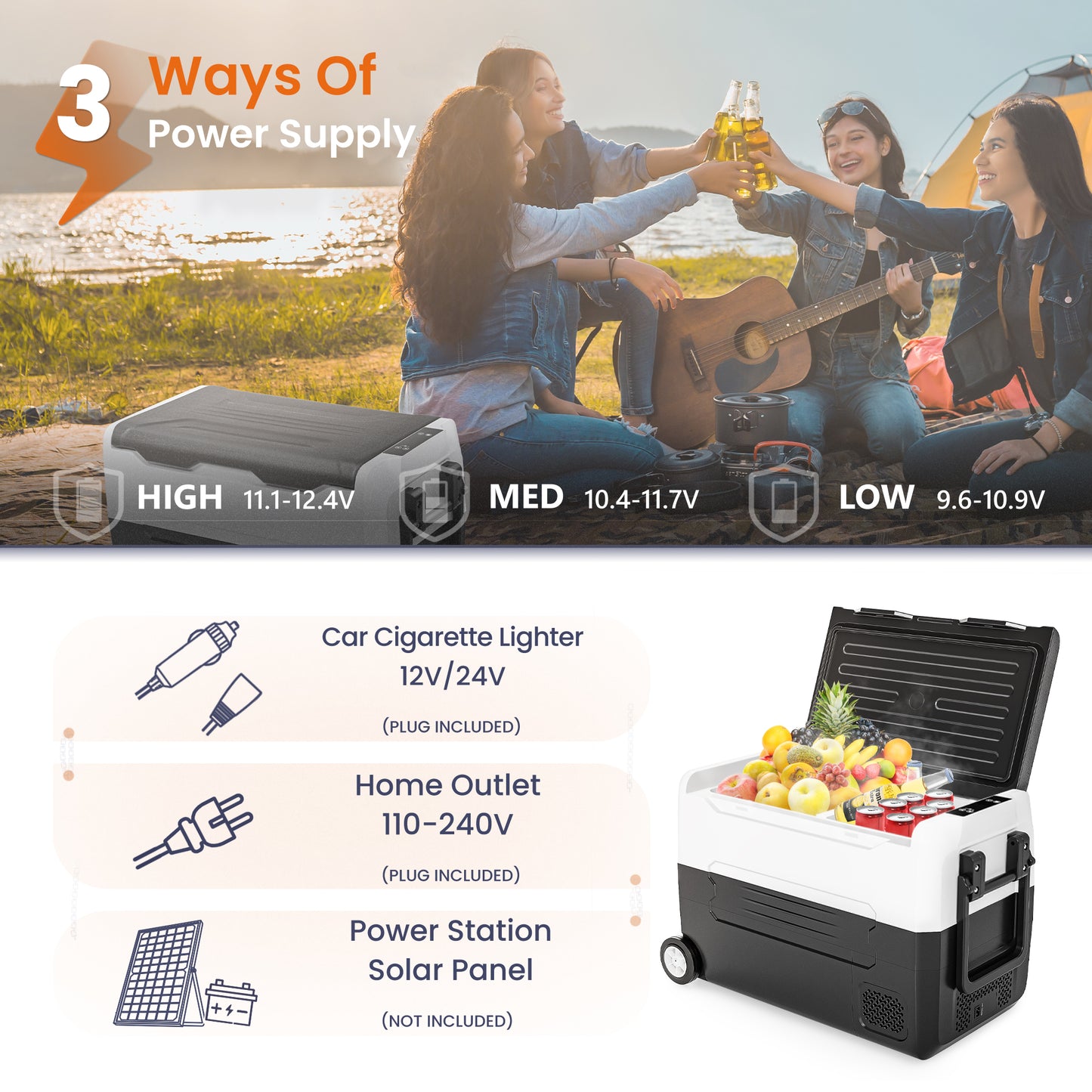 Simzlife 12 Volt Refrigerator, 48QT(45L) 12V Fridge, Electric Cooler 12/24V DC 120-240V AC -4℉~68℉, 12V Freezer Removable Divider, Car Fridge for Camping, RV, Travel, Fishing, Outdoor