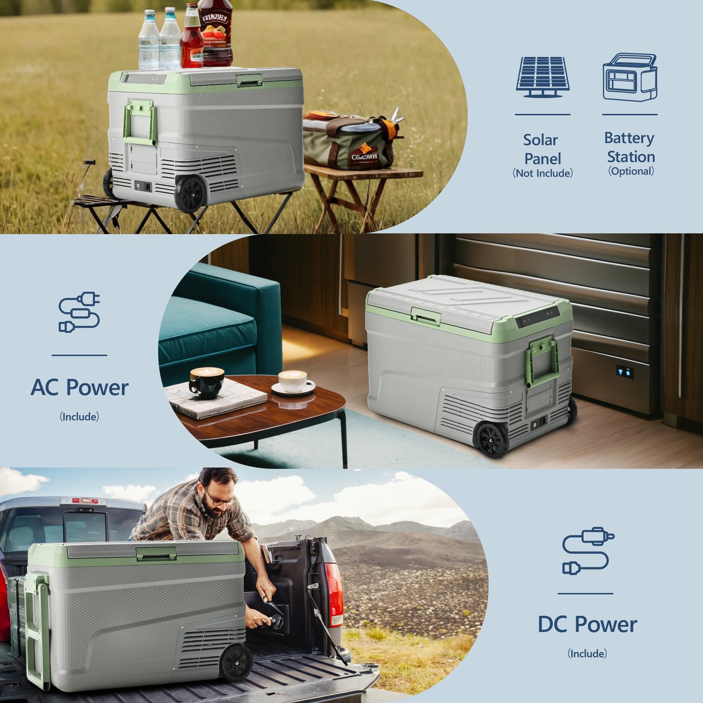 Simzlife 12 Volt Refrigerator, 48QT Electric Cooler Usable Battery, Car Refrigerator 0℉~68℉, 12V Fridge 12/24V DC 110-240V AC, Portable Freezer with Wheels for Camping, Travel, Truck, Outdoor