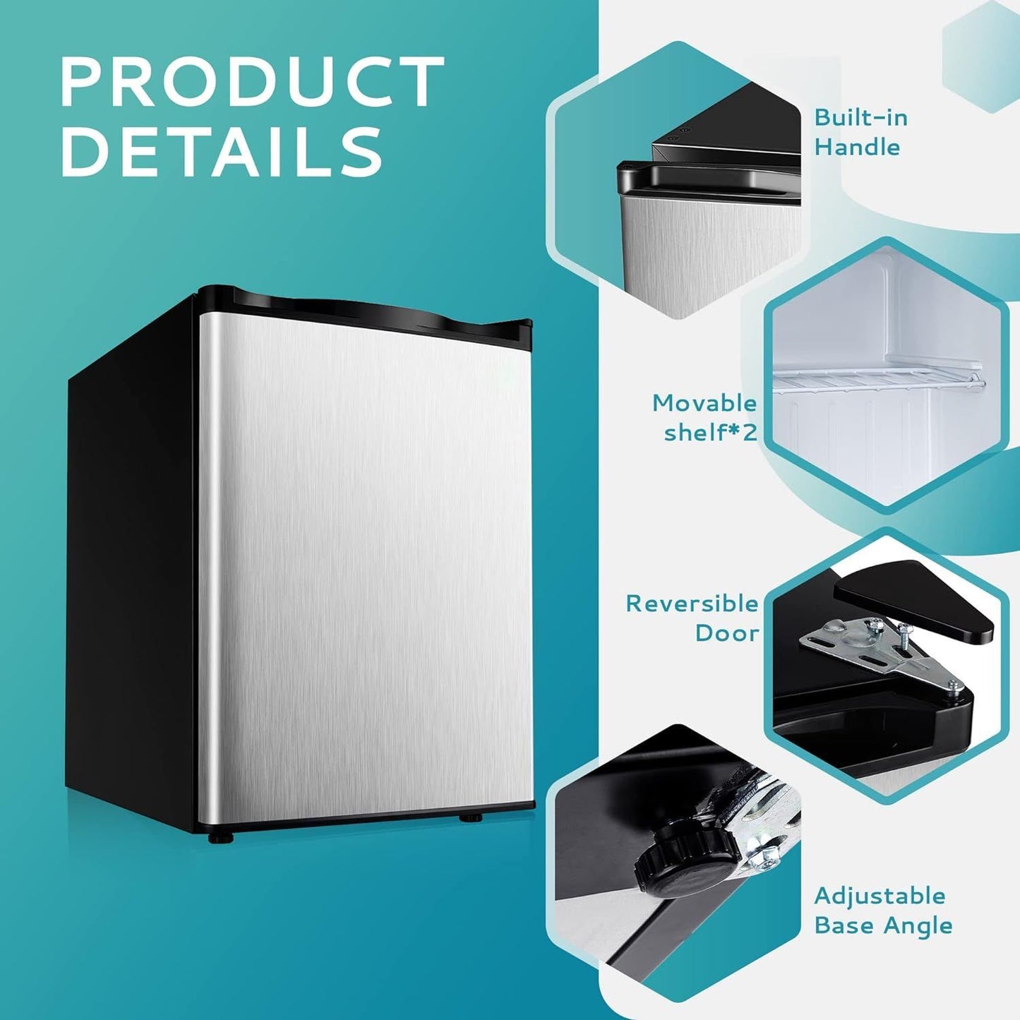 Simzlife 2.1 Cubic Feet Upright freezer, Single Door Compact Mini Freezer with Reversible Stainless Steel Door, Removable Shelves, Small freezer for Home/Dorms/Apartment/Office, New Silver