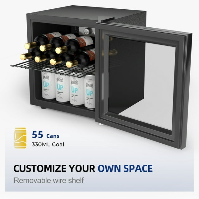 Simzlife 55 Can Beverage Refrigerator and Cooler with Single Glass Door, 16.3 in W, 18.5 in H
