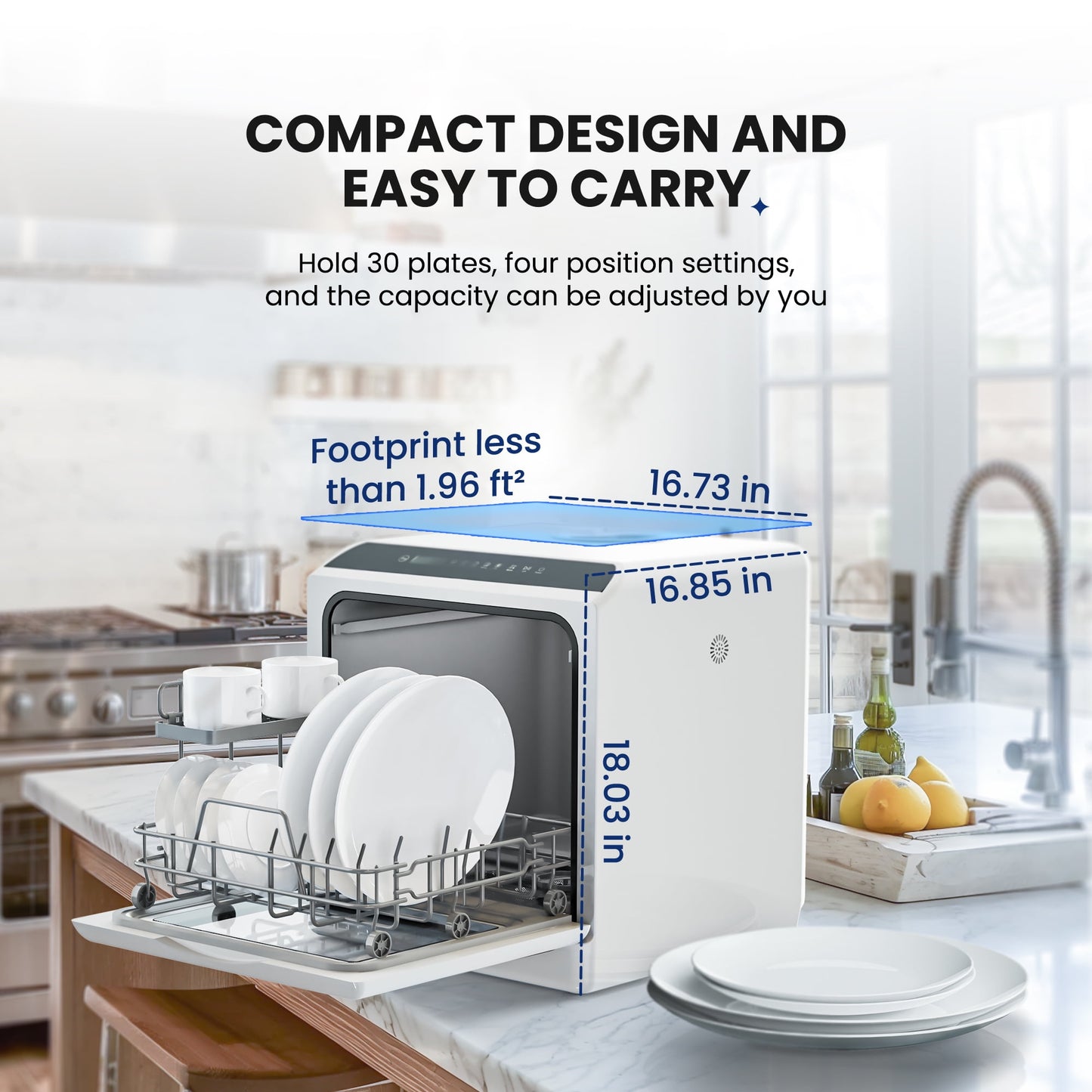 Simzlife Portable Mini Dishwasher Countertop with 5-Liter Built-in Water Tank and Air-Dry Function, 5 Washing Programs, 4 Place Setting